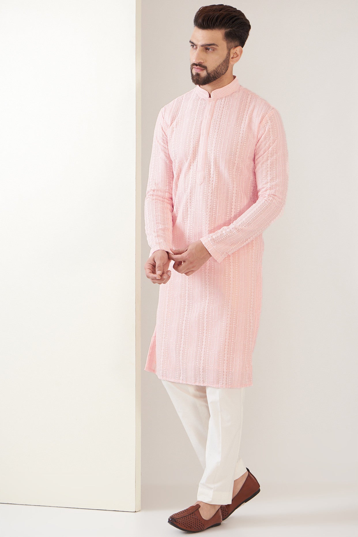 Elegant Pink Chikankari Kurta for Women - Traditional Indian Embroidered Tunic Top - Perfect for Festivals, Weddings & Casual Wear