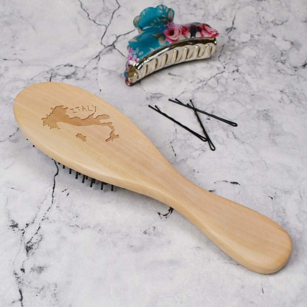 Premium Italian Wooden Hairbrush for Smooth & Shiny Hair - Natural Boar Bristle & Wood Massage - Perfect for Daily Hair Care, Styling & Scalp Stimulation (HA00007029)
