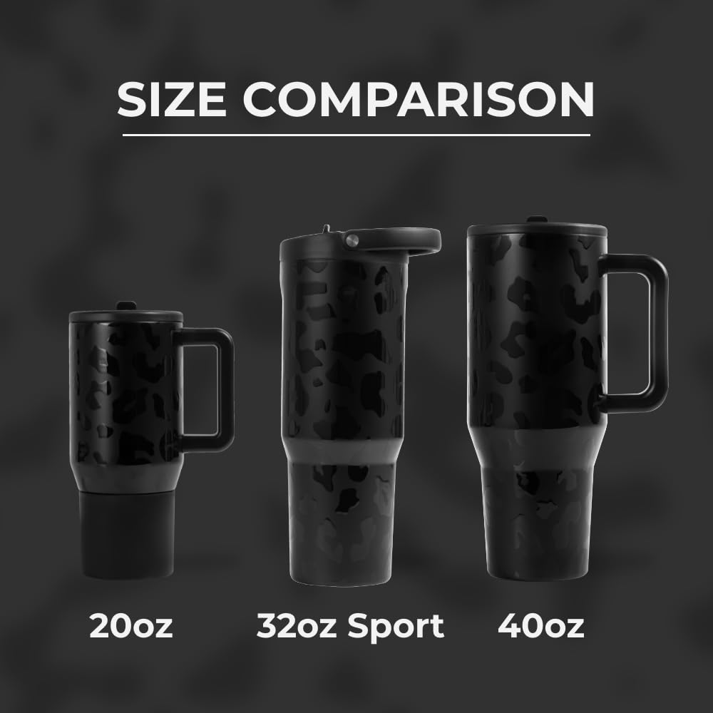 HydroJug Sport - 32oz Stainless Steel Vacuum Insulated Water Bottle with Straw | Leakproof, Dishwasher Safe & Durable | Ergonomic Design with Rubber Base | Perfect for Gym, Hiking, Workouts & Outdoor Activities | Black Leopard Print