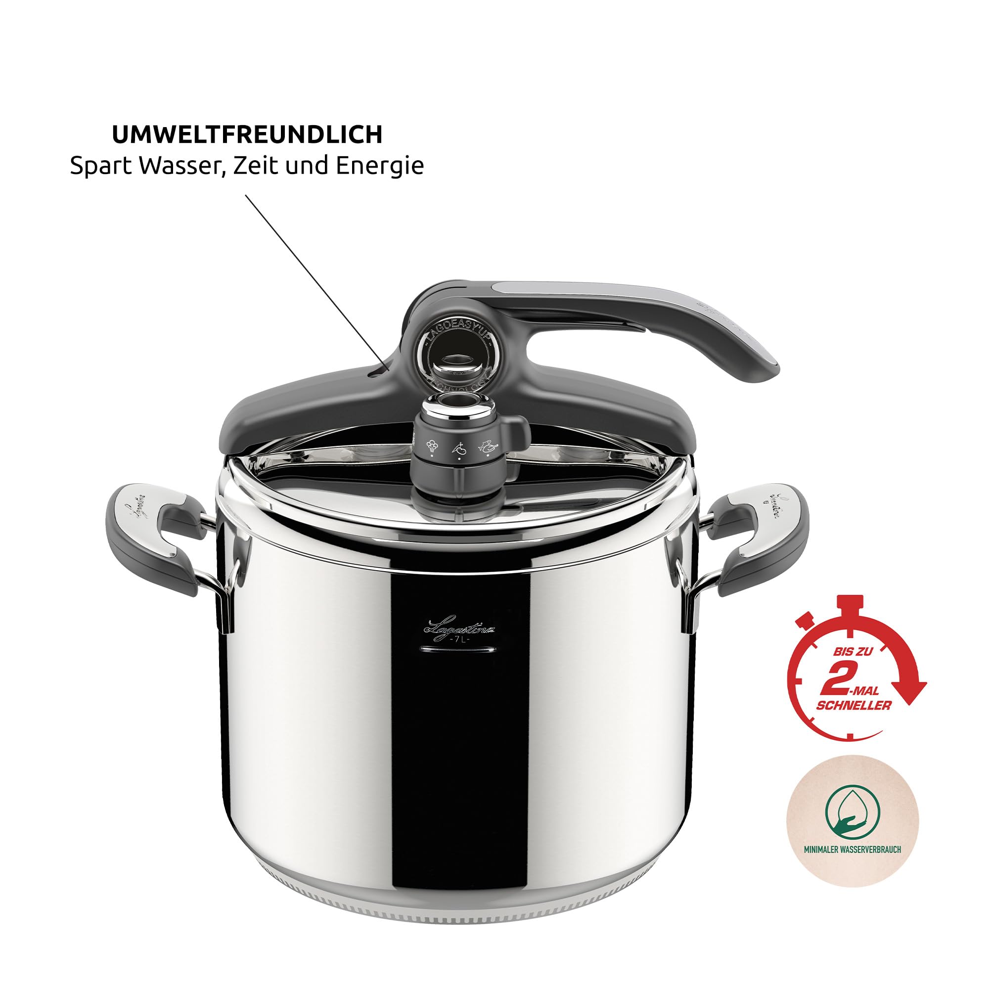 Lagostina Novia Vitamin Lagoeasy'UP 9L Stainless Steel Pressure Cooker (24cm) - Induction & Gas Compatible, Easy-Open Lid with Basket, Ecodose & Recipe Book - Perfect for Fast Cooking, Meal Prep & Healthy Eating