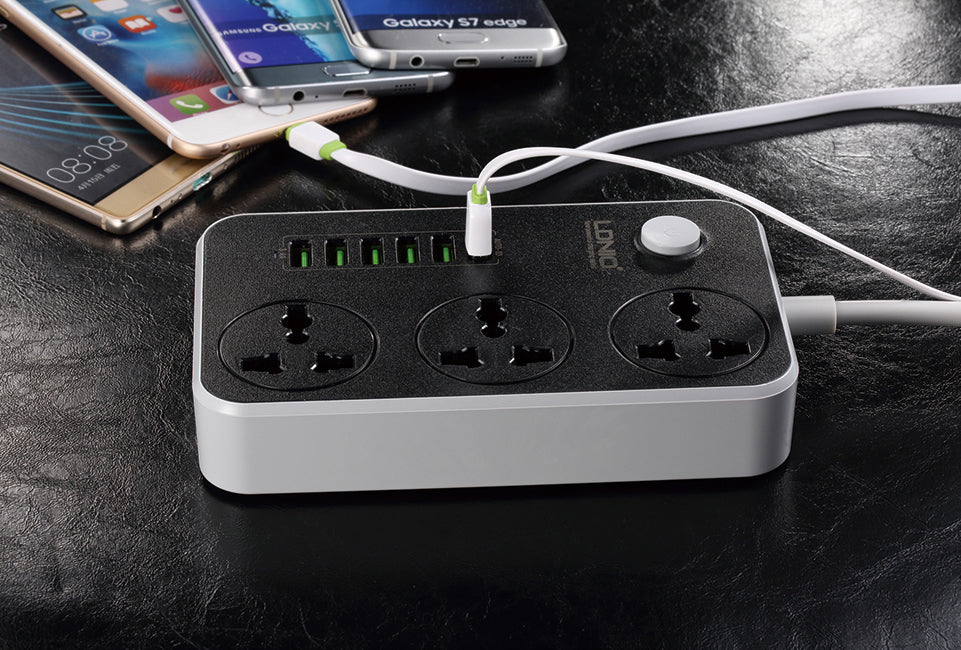 3.4A International Power Adapter with 6 USB Ports & 2m Cable - Universal Travel Charger for Ireland, UK, EU - Perfect for Hotels, Airports & Home Use