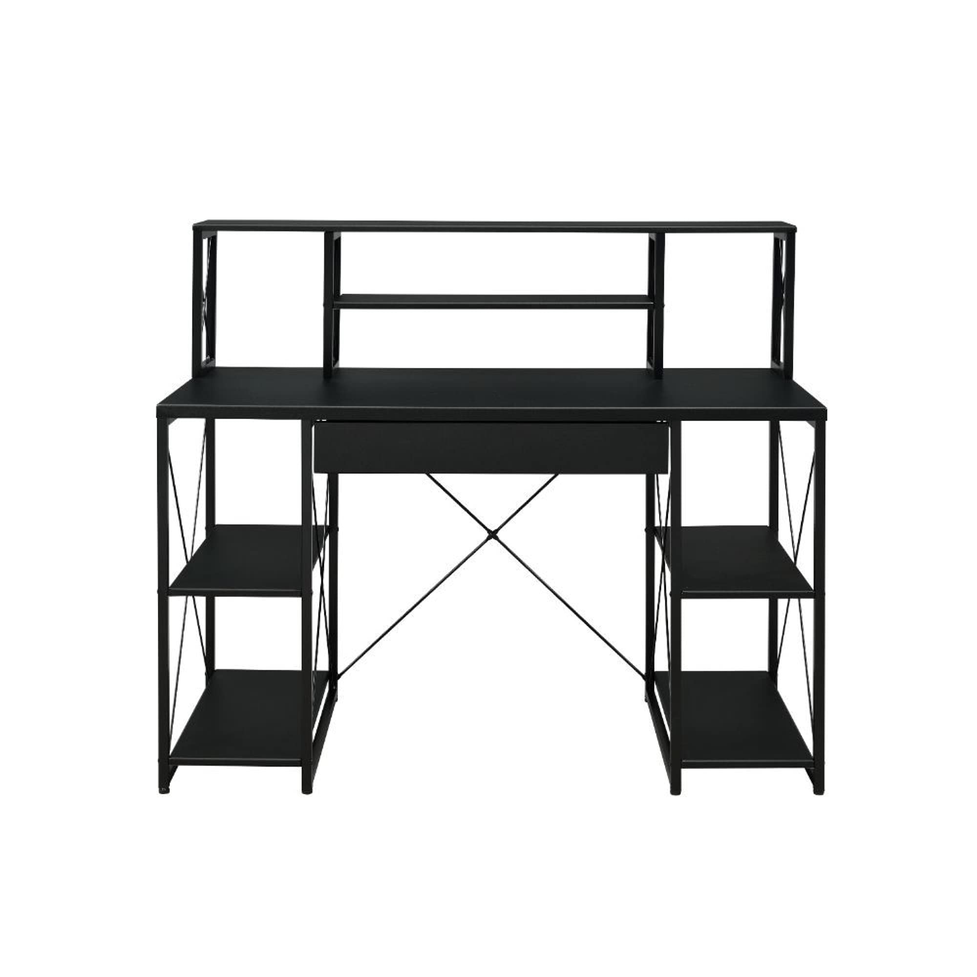 Amiel Music Recording Studio Desk - Durable & Stylish Home Office Furniture with Open Shelving, Hutch & Drawers | Perfect for Music Production, Gaming Setup & Remote Work