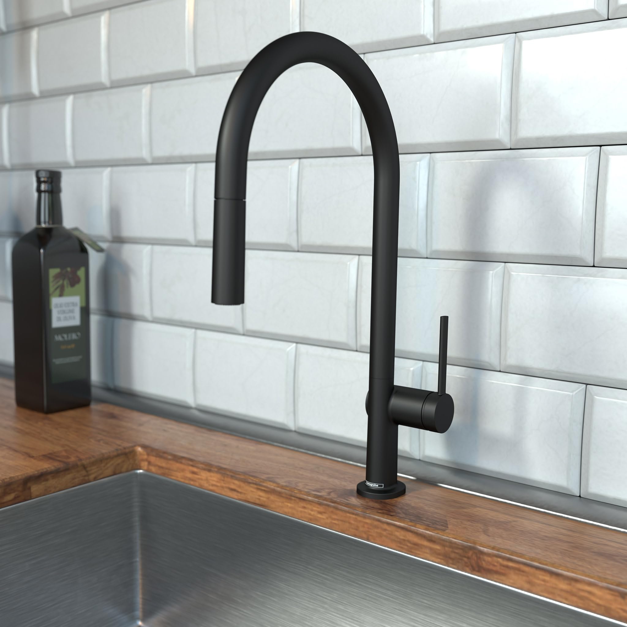 Hansgrohe Talis N Black High Arc Kitchen Faucet with Pull Down Sprayer - Matte Black for Modern Kitchens