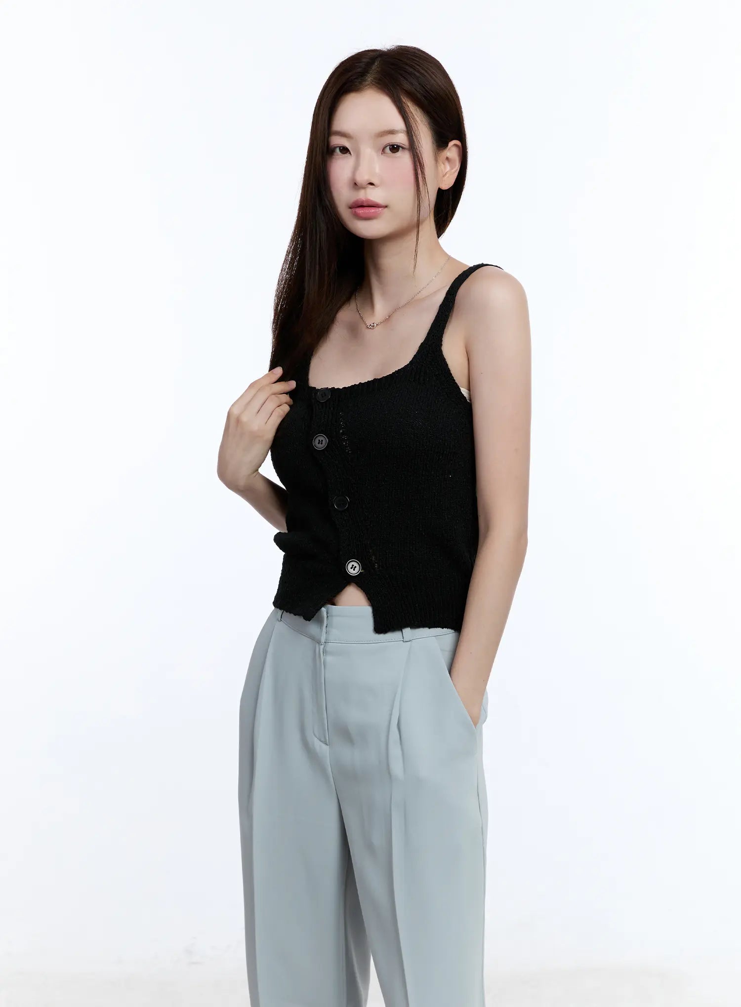 Women's Buttoned Sleeveless Sweater CU513 - Lightweight Knit Cardigan for Layering, Office Wear & Casual Outfits