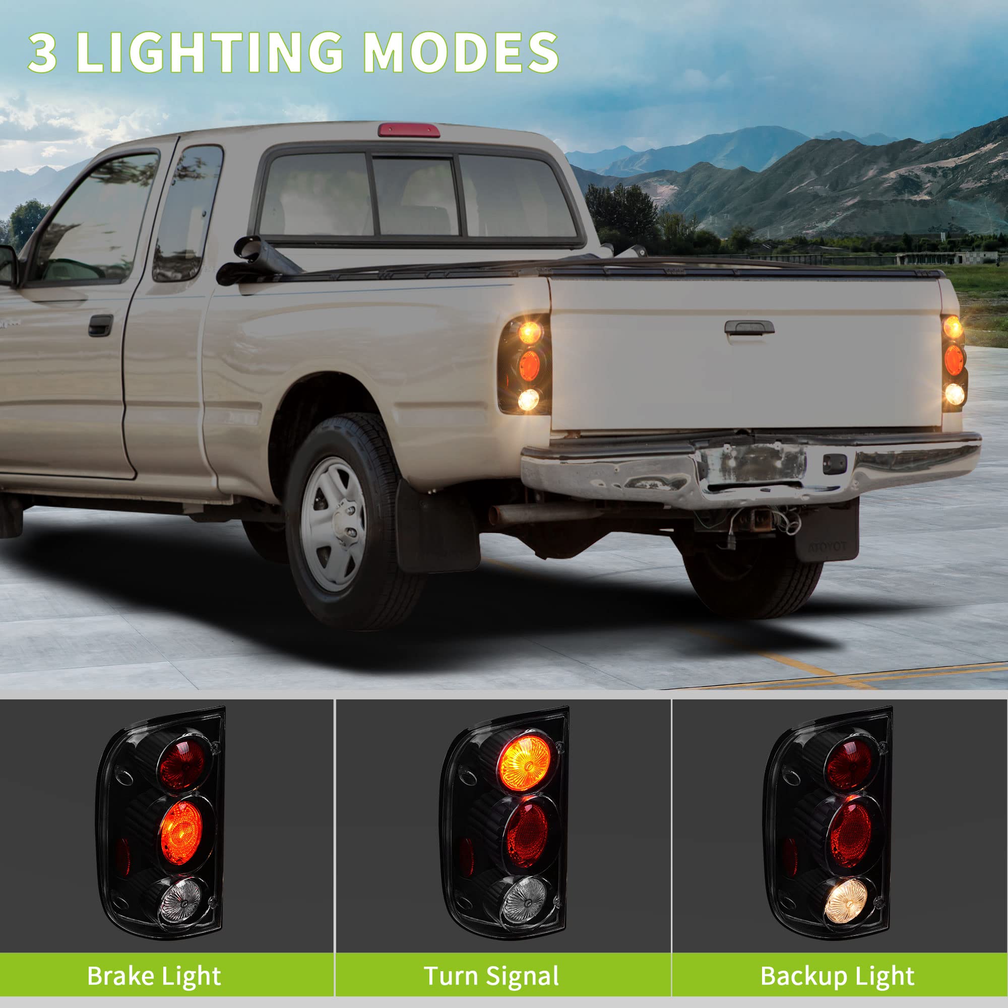 AUTOSAVER88 Black Housing Clear Lens Tail Lights - Compatible with Toyota Tacoma 2001 2002 2003 2004 | Replacement Taillamps for Improved Visibility & Style | Perfect for Off-Roading, Night Driving & Custom Builds