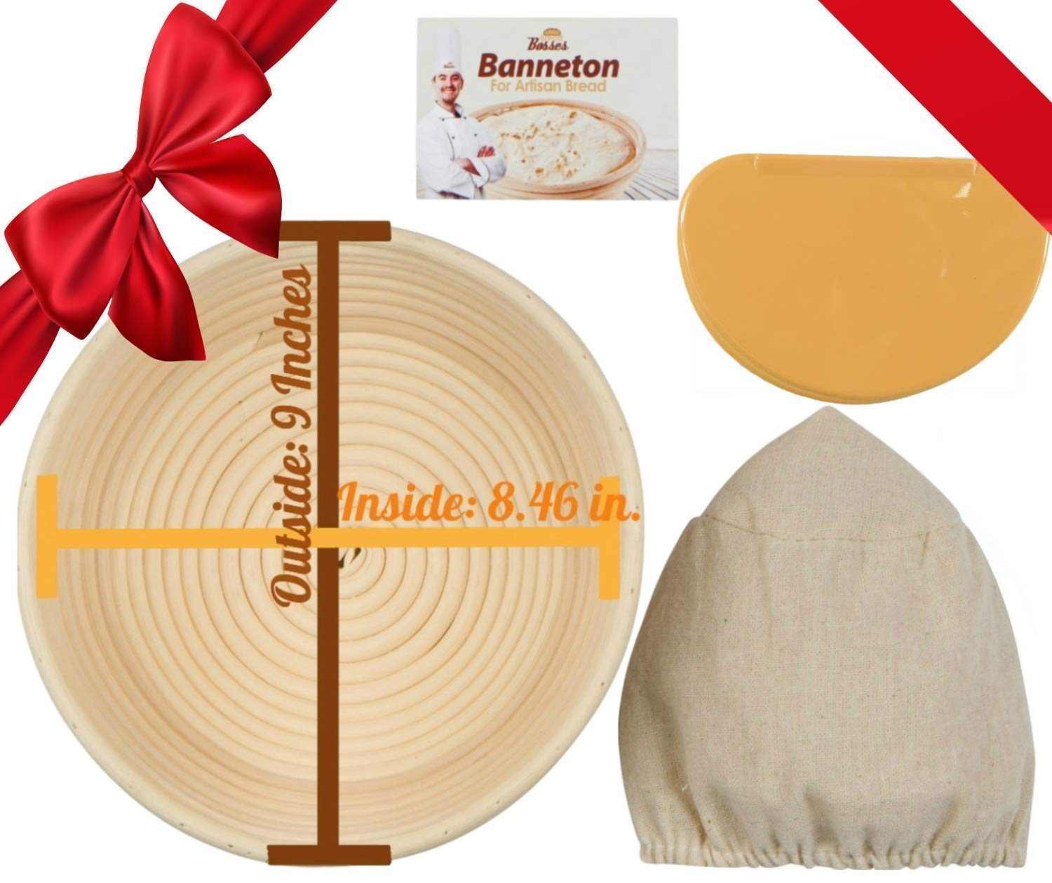 Bread Bosses Round & Oval Banneton Proofing Basket Set - Sourdough Bread Making Kit with Lame Scraper & Starter Jar - Perfect for Artisan Baking & Gift Giving - Home Bakery Essentials for Bread Lovers