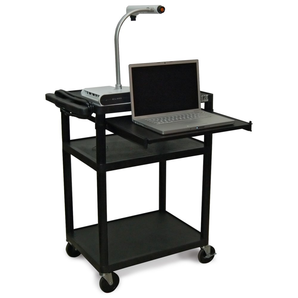 Luxor Black Front Keyboard Tray AV Cart - Adjustable Audio Visual Equipment Stand for Studio, Office & Home Use