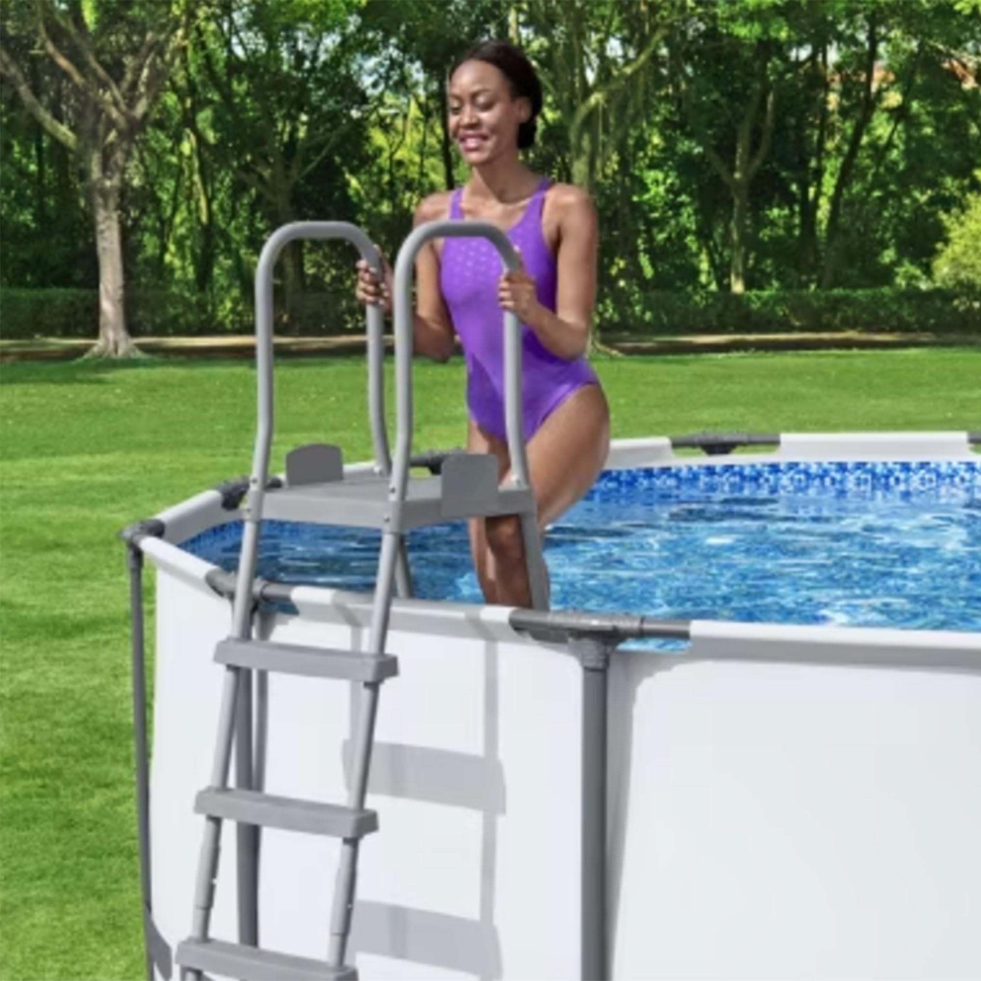 Bestway Flowclear 52-Inch Heavy Duty Metal A-Frame Above Ground Pool Ladder with Double-Sided Plastic Steps - Perfect for Inground & Above Ground Swimming Pools, Easy Entry & Exit