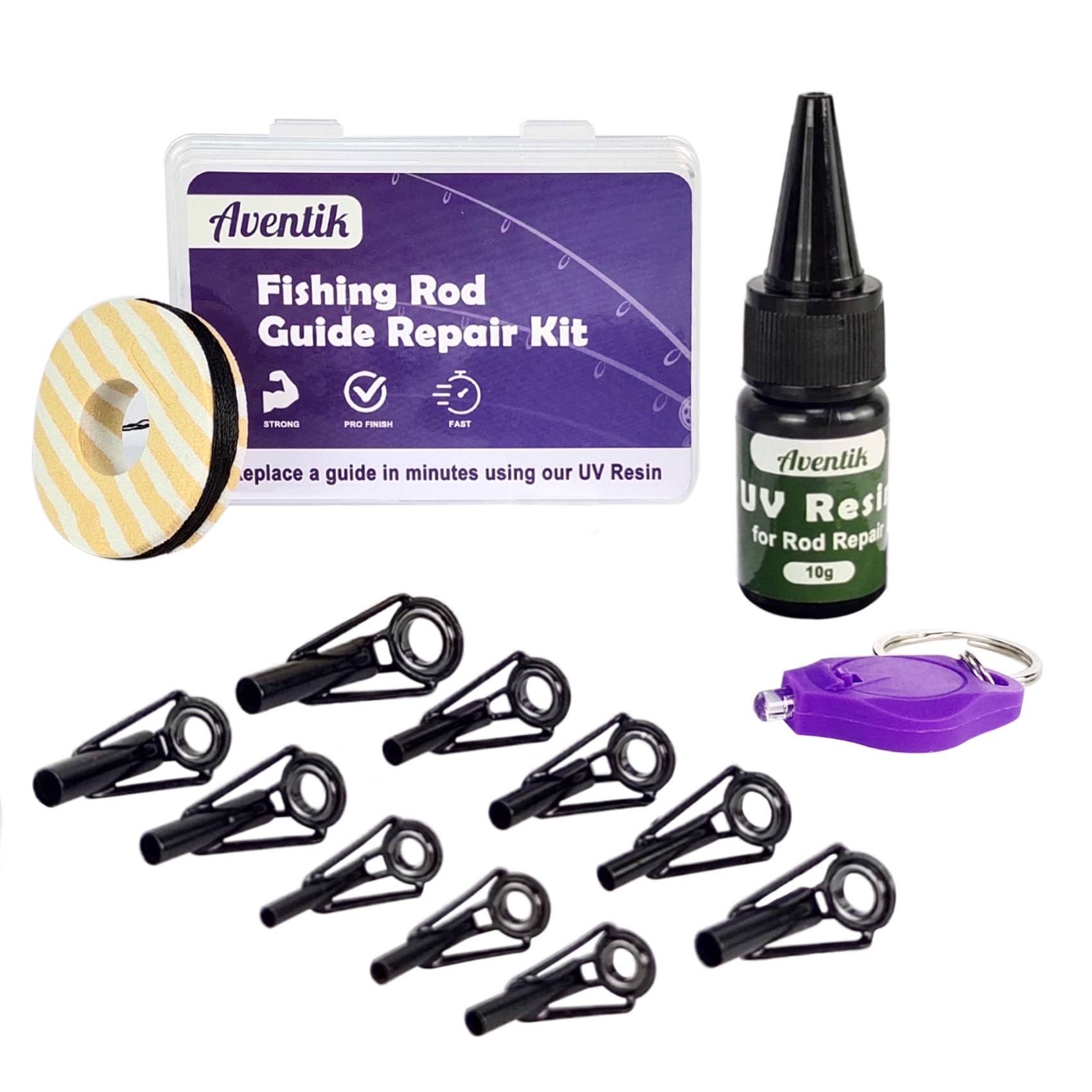 **Aventik Fishing Rod Tip Repair Kit - Complete Rod Building Supplies & Tip Eyelet Replacements for Fishing Pole Repair | Ideal for DIY Anglers & Professional Rod Maintenance**