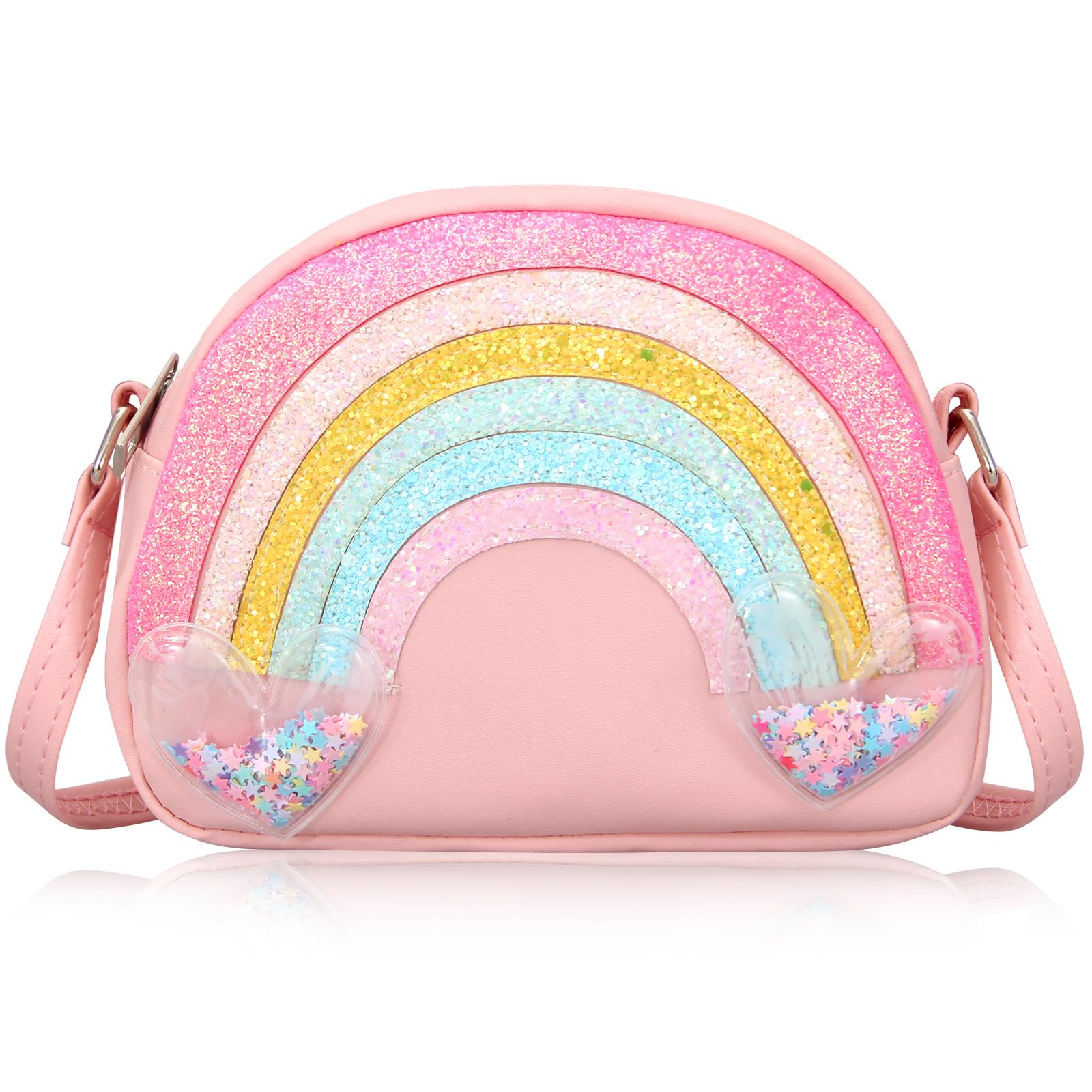 **Adorable Pink Rainbow Crossbody Bag for Little Girls & Toddlers - Small Shoulder Purse with Wallet, Perfect for School, Travel & Playdates**