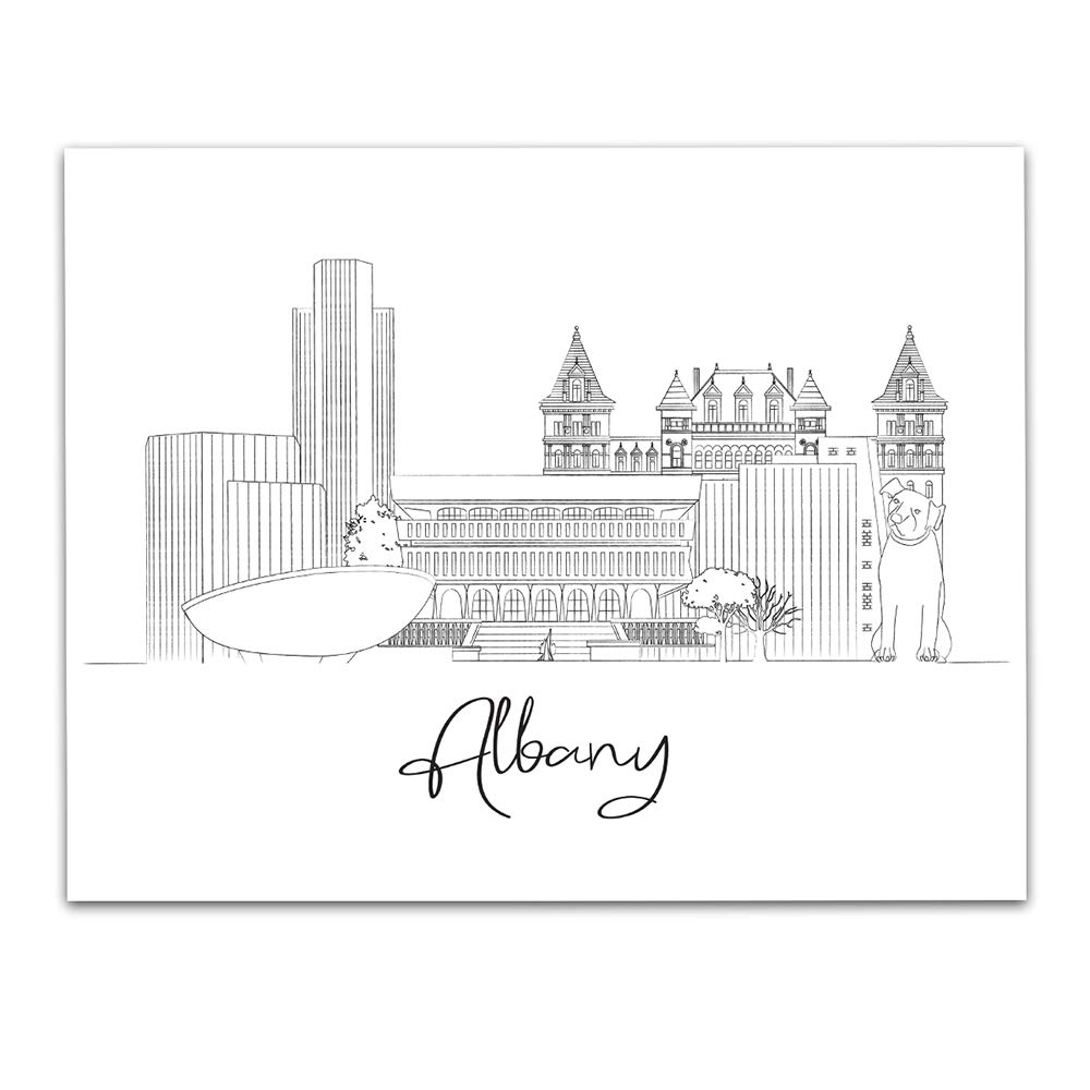 TJ Originals Albany Skyline Wall Art Print - 11x14 Unframed Albany Cityscape Drawing for Home & Office Decor | Perfect for Living Room, Bedroom, or Gift
