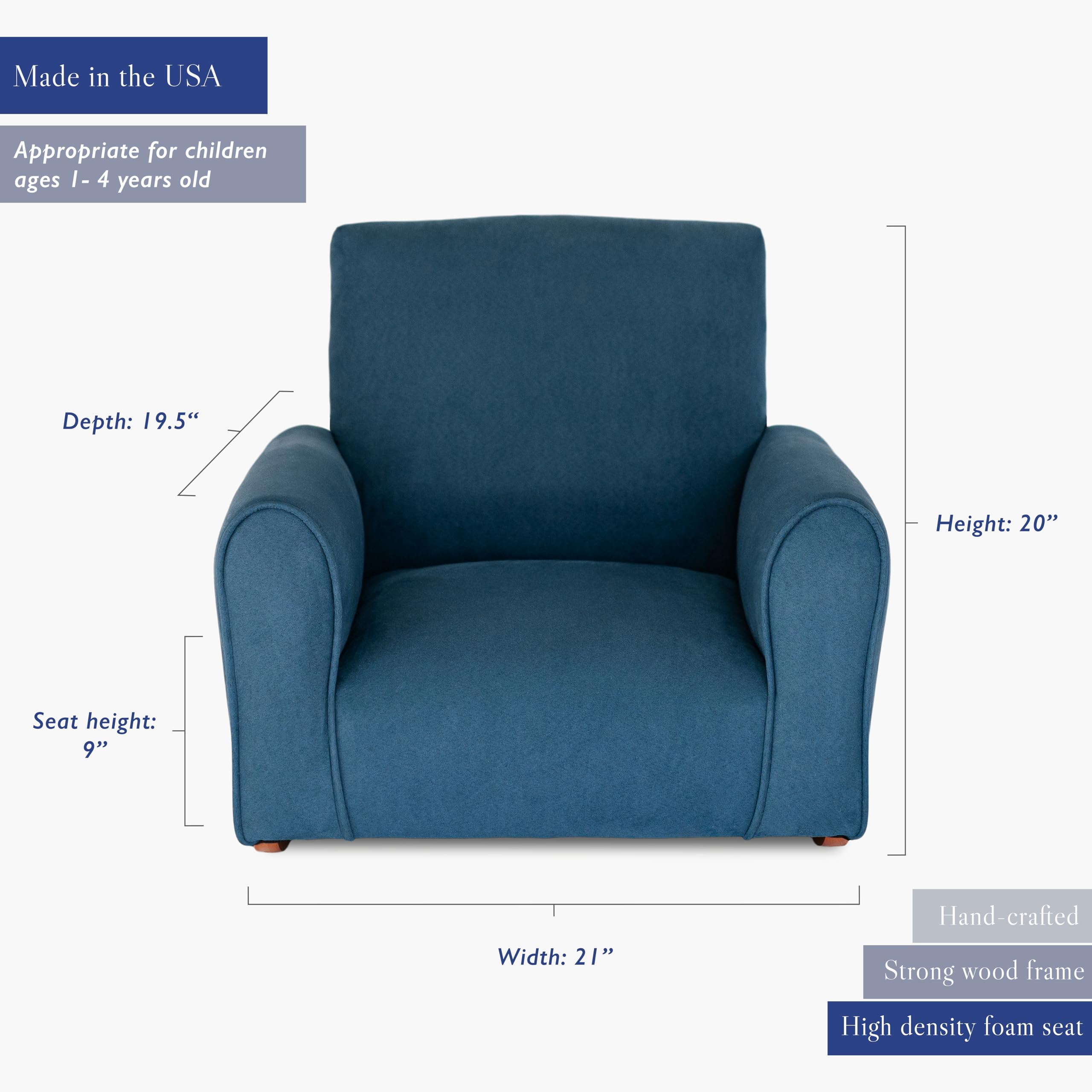 Personalized Kids Rocking Chair with Name - Navy Suede Upholstered Toddler Armchair | Comfortable & Customizable Nursery Furniture for Playroom, Bedroom or Gift