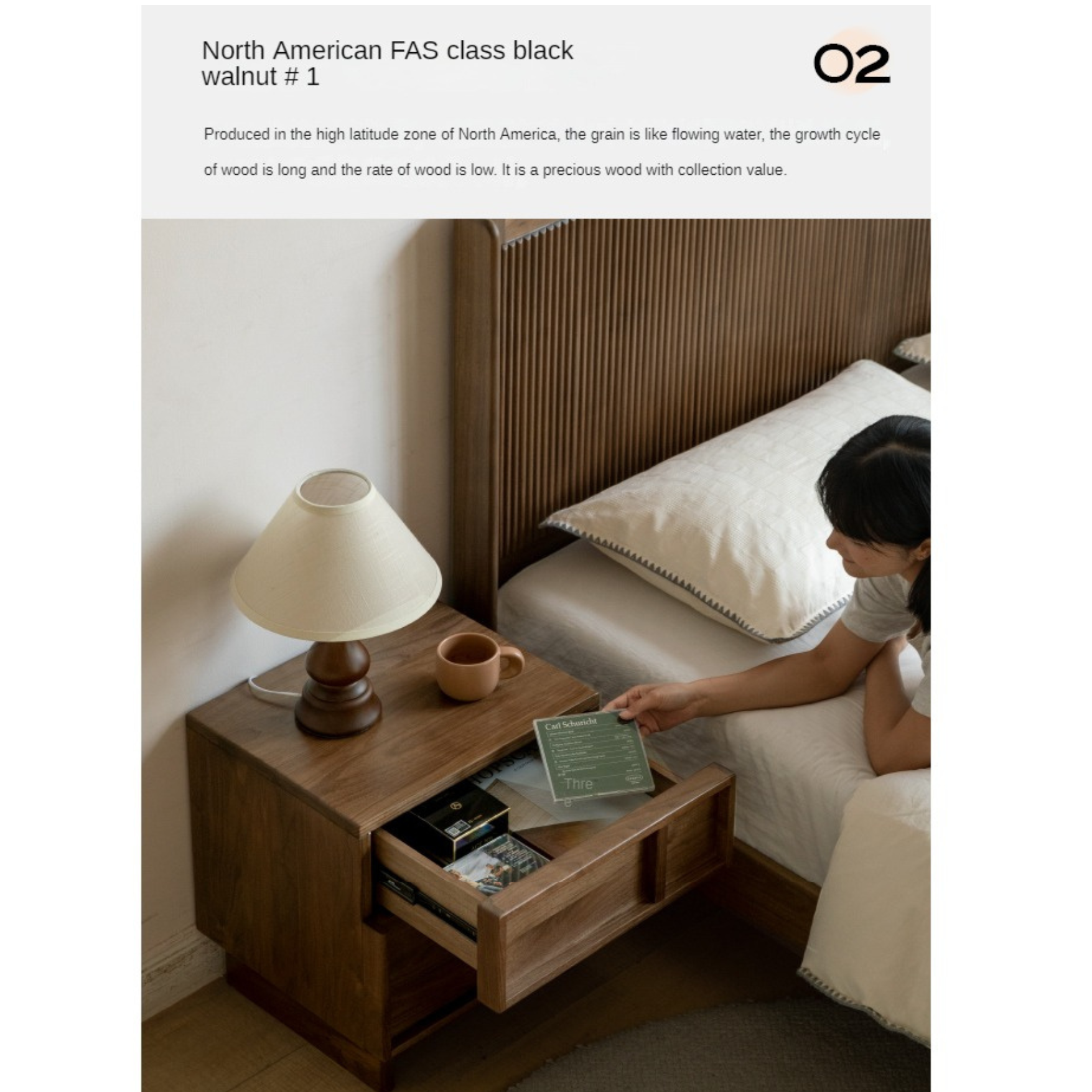 Solid Black Walnut Wood Nightstand with Drawer - Caluswood Bedside Table for Bedroom Storage | Perfect for Small Spaces, Apartment Living & Modern Home Decor