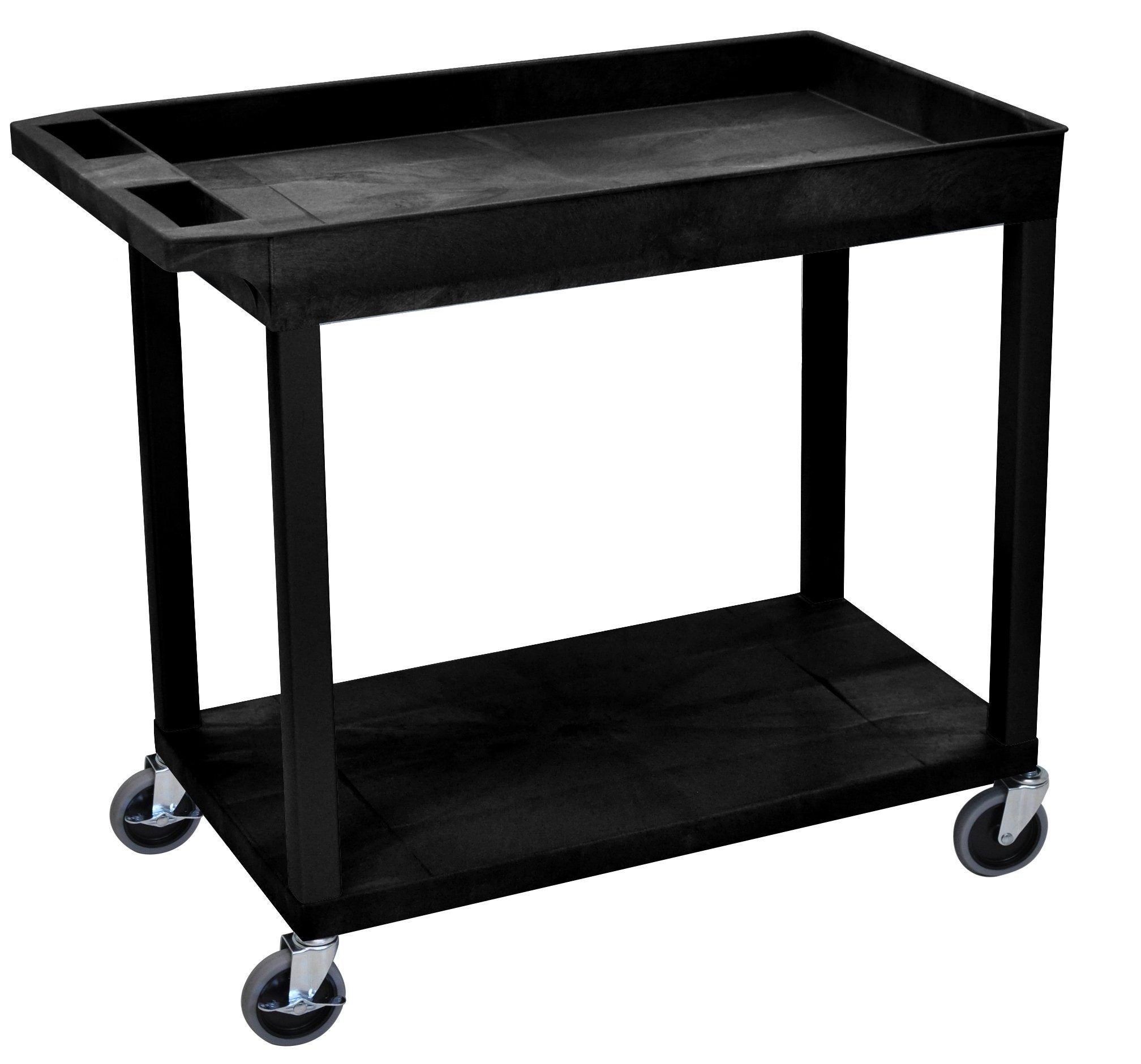 Luxor Black EC12 18x32 Utility Cart with 1 Tub and 1 Flat Shelf - Perfect for Kitchen, Bathroom, or Office Organization