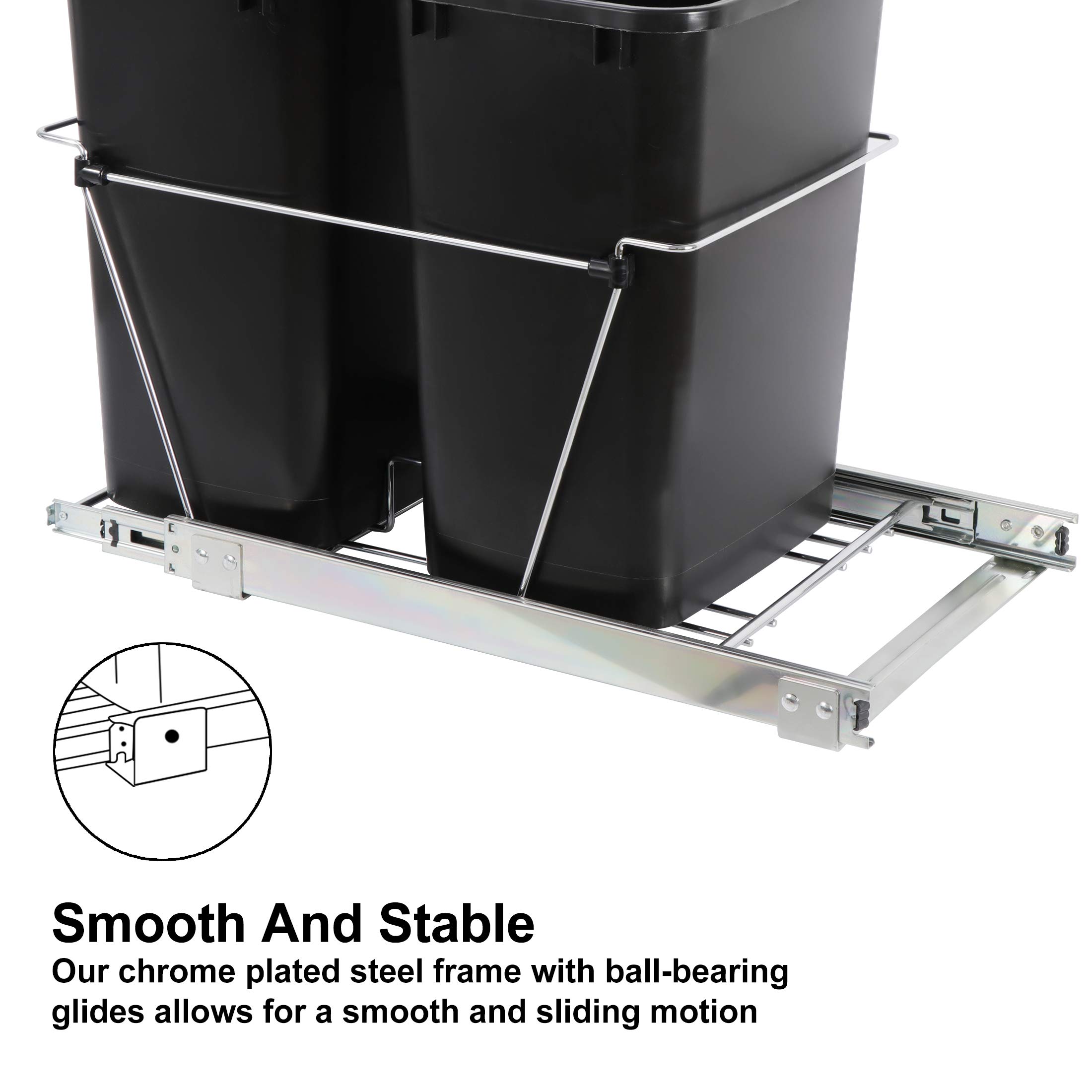 35 Quart Double Sliding Pull-Out Trash Can for Under Kitchen Cabinets - Black Waste Bin with Recycle Container | Perfect Under-Sink Garbage Solution for Home Kitchen Organization & Easy Waste Disposal