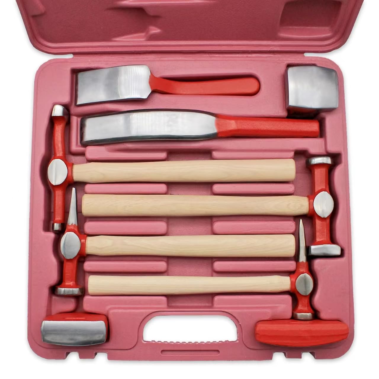 9-Piece Auto Body Repair Tool Kit - Carbon Steel Fender Tools & Body Hammer with Hickory Handle - Professional Dent Removal & Car Body Repair Set - Heavy Duty Performance for DIY & Professional Auto Shops