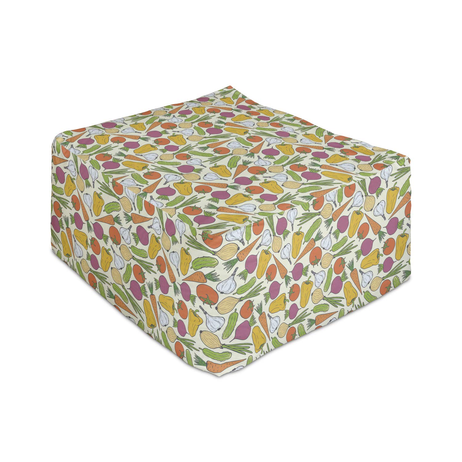 Ambesonne Vegan Rectangle Pouf - Organic Farming Food Theme with Carrots, Broccoli, Tomato, Onions & Garlic - 25