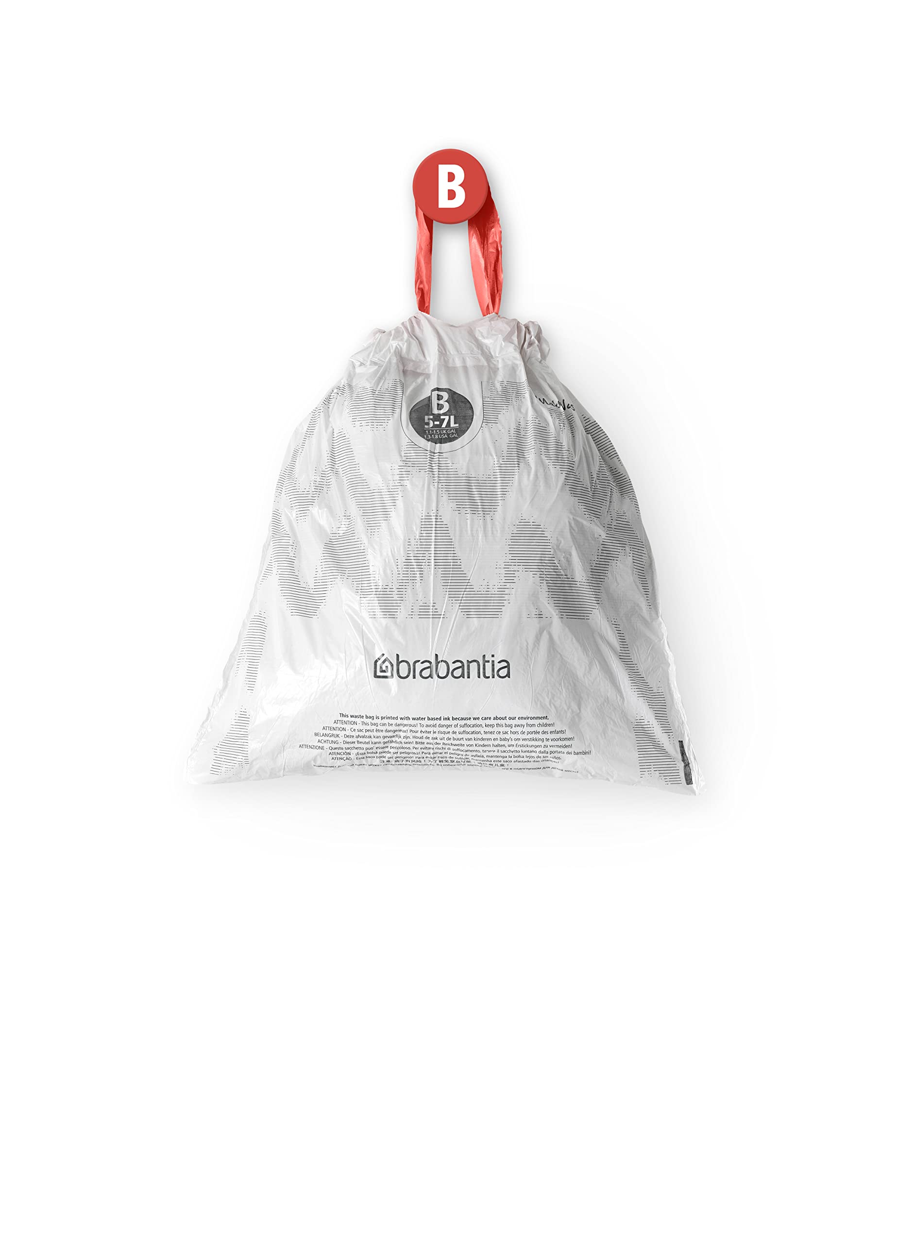 Brabantia PerfectFit Trash Bags Size B 1.3 Gallon - Thick Plastic Trash Can Liners with Drawstring Handles (40 Count) - Ideal for Small Bathroom, Office, or Bedroom Waste Bins