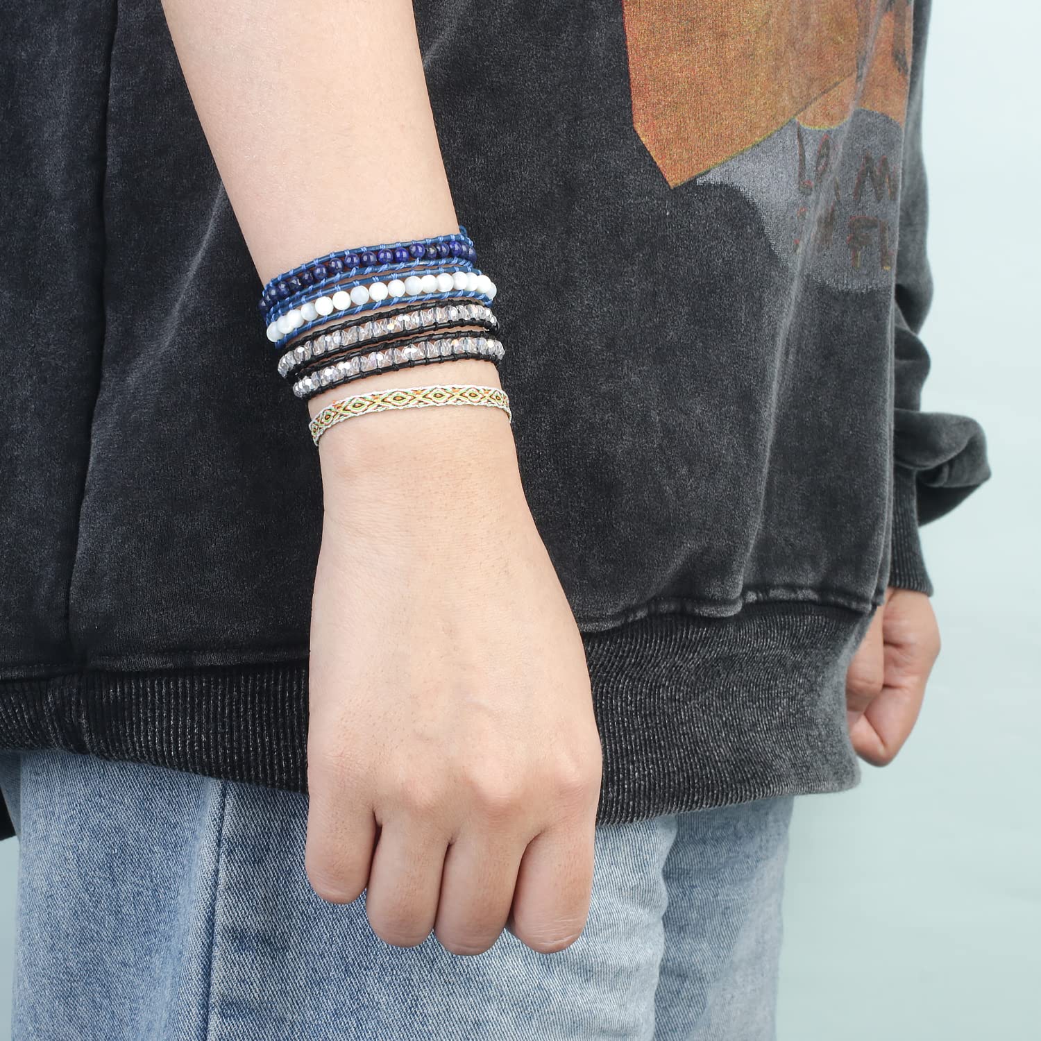 KELITCH Women's 2-Pack Hand-Braided Beaded Leather Wrap Bracelets - Stackable Boho Jewelry for Everyday Wear & Layering Outfits