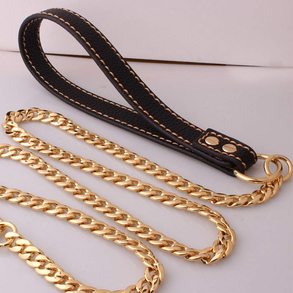 Premium Heavy Duty Dog Leash with Soft Padded Leather Handle & Gold Stainless Steel Chain - Strong Traction Rope for Small & Large Dogs - Perfect for Walking, Training & Outdoor Adventures