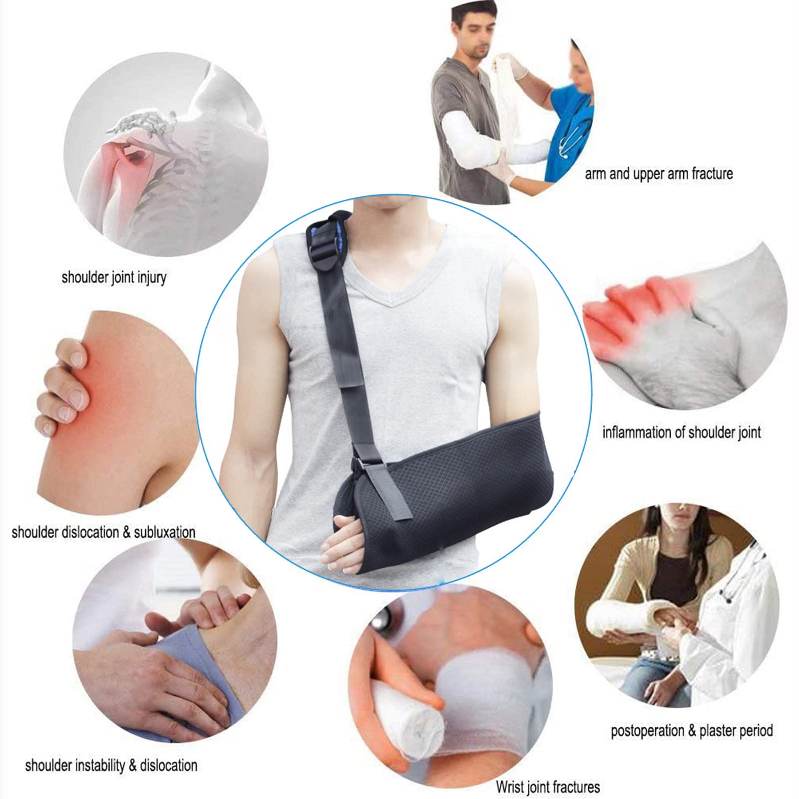 Medical Arm Shoulder Sling with Back Support - Adjustable Shoulder Immobilizer for Men & Women - Lightweight Arm Brace for Shoulder Injuries, Broken or Fractured Arms - Ideal for Post-Surgery Recovery & Sports Injury Support