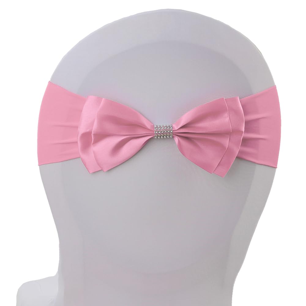 10pcs Stretchy Chair Sashes with Bowknot Sliders - Elastic Spandex Chair Cover Bands for Wedding, Party, Banquet, Birthday & Graduation Decorations - Perfect for Chair Back Decor, Table Settings, and Event Styling (Pink)