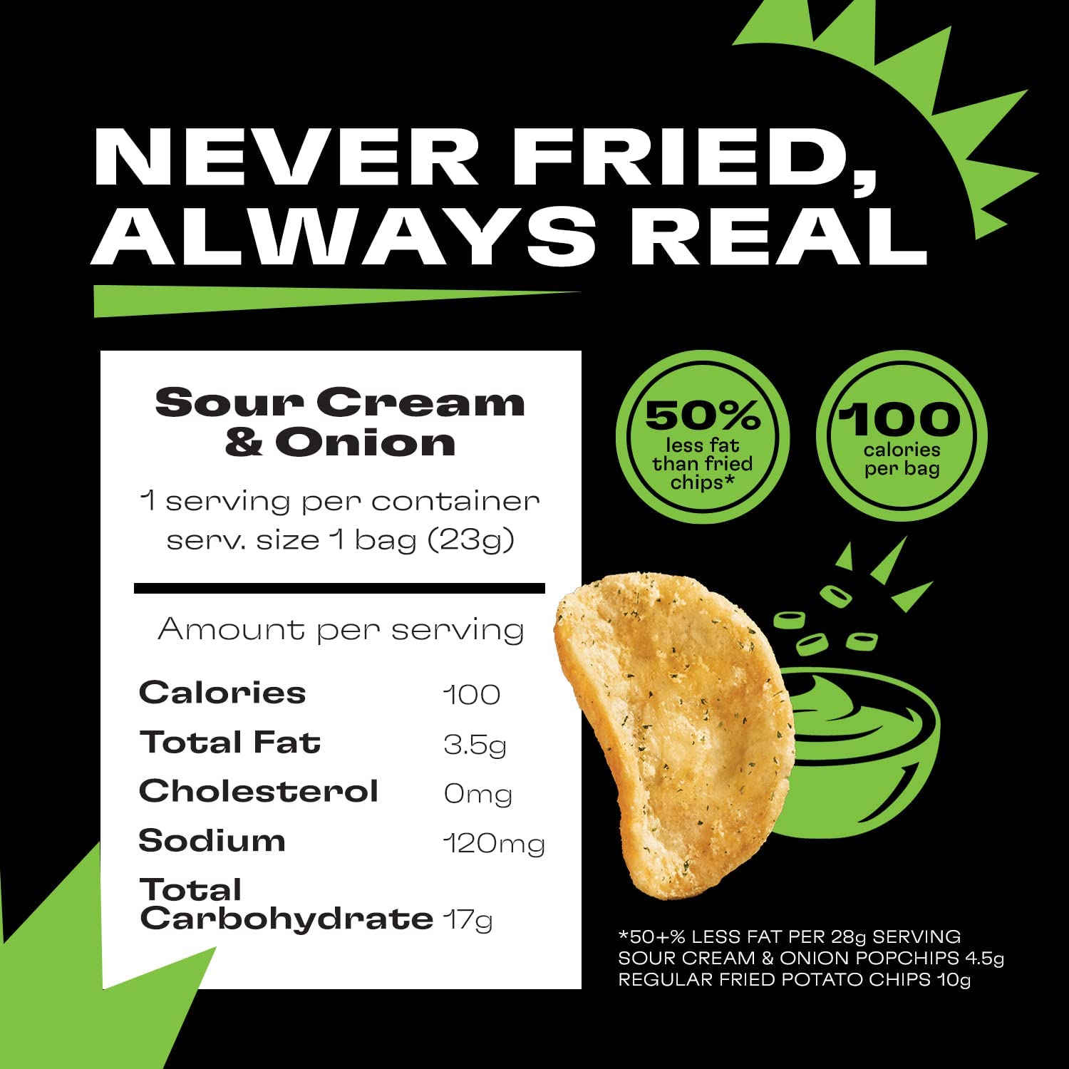 Popchips Sour Cream & Onion Potato Chips - 24 Pack of 0.8oz Single Serve Bags | Low Calorie, Gluten Free & Kosher Certified | Healthy Snacks for Adults & Kids | Perfect for Lunchboxes, Parties & On-the-Go Snacking