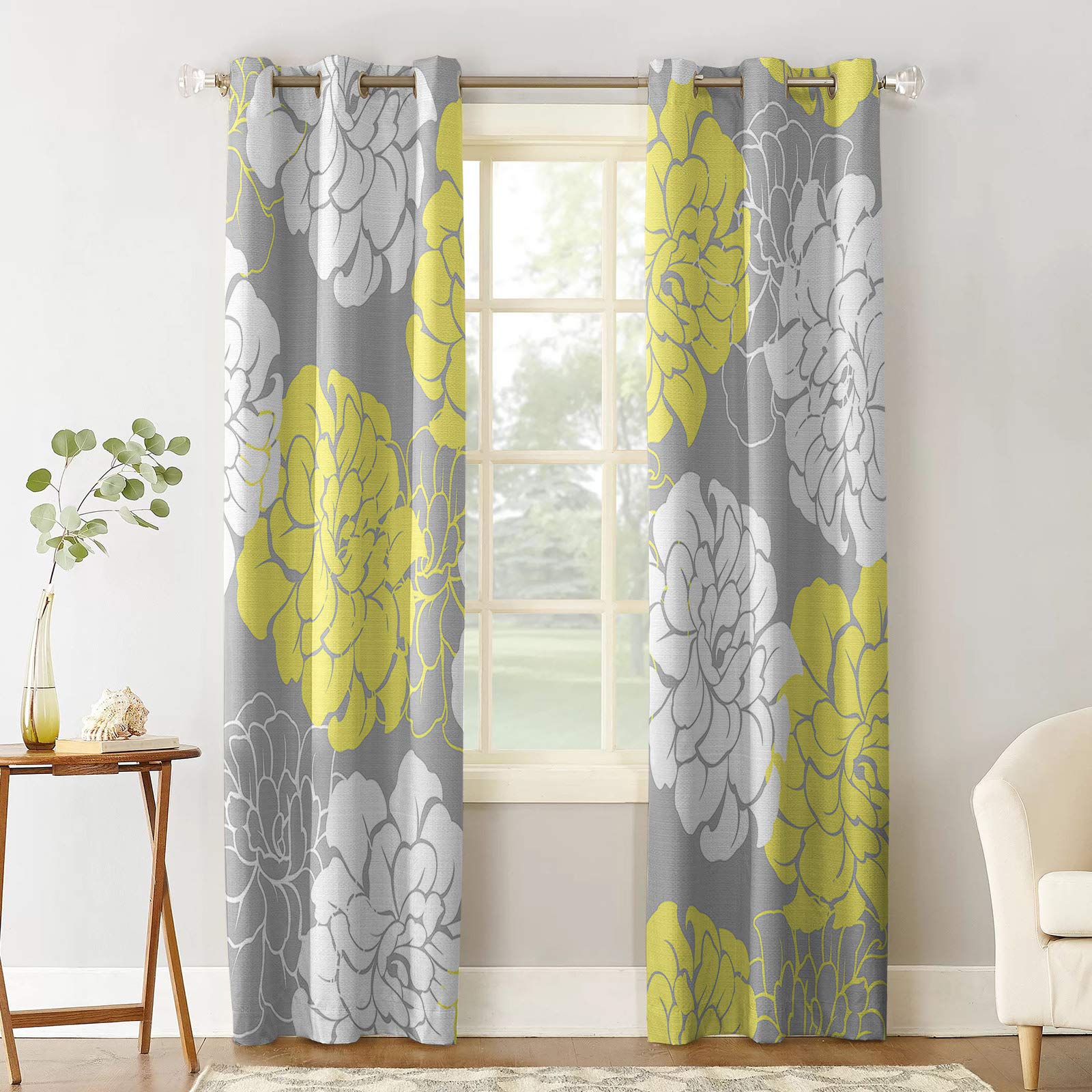 Blackout Curtains for Bedroom & Living Room - 90 Inch Thermal Insulated Room Darkening Drapes with Peony Flower Pattern, Grommet Top Window Treatment (2 Panels) - Perfect for Light Blocking, Energy Saving & Home Decor