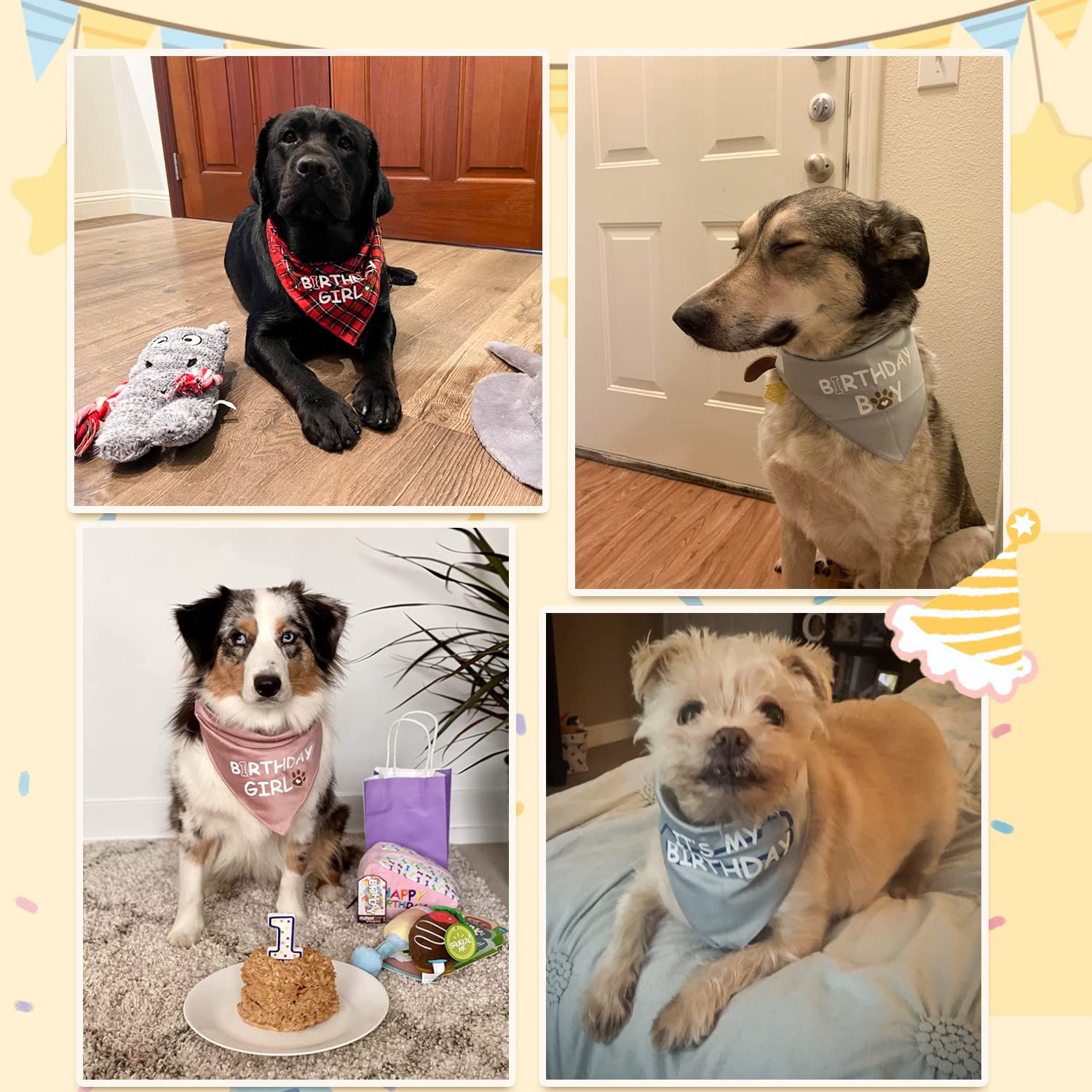 Dog Birthday Bandana for Small Medium Large Pets - Adjustable & Cute Birthday Outfit for Boy & Girl Dogs - Perfect for Birthday Parties & Photo Shoots
