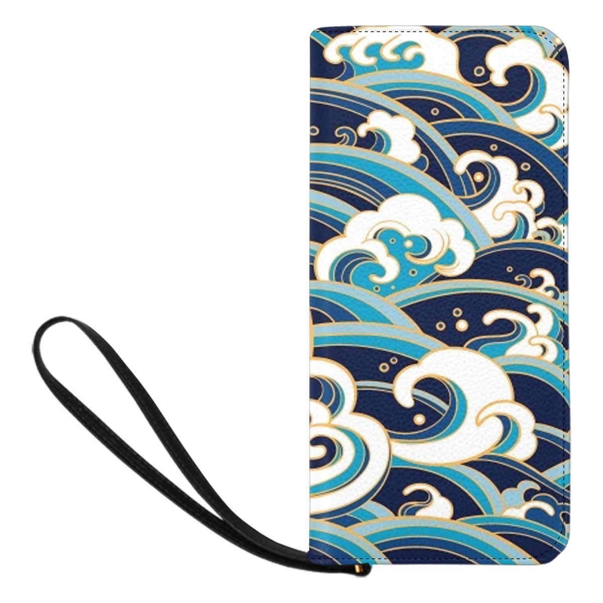 InterestPrint Traditional Oriental Seamless Ocean Wave Women's Clutch Purse - Card Holder Wallet with Strap & Wristlet - Perfect for Evening Parties, Weddings, and Daily Use