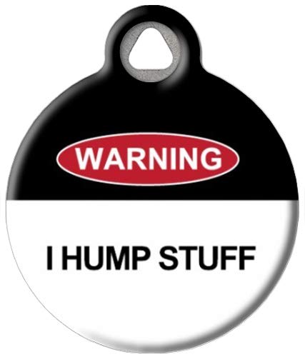 Funny Personalized Dog Tag - Custom Engraved Pet ID Tag with 'I Hump Stuff' Design | Silent Metal Dog Tag for Small Dogs (.875