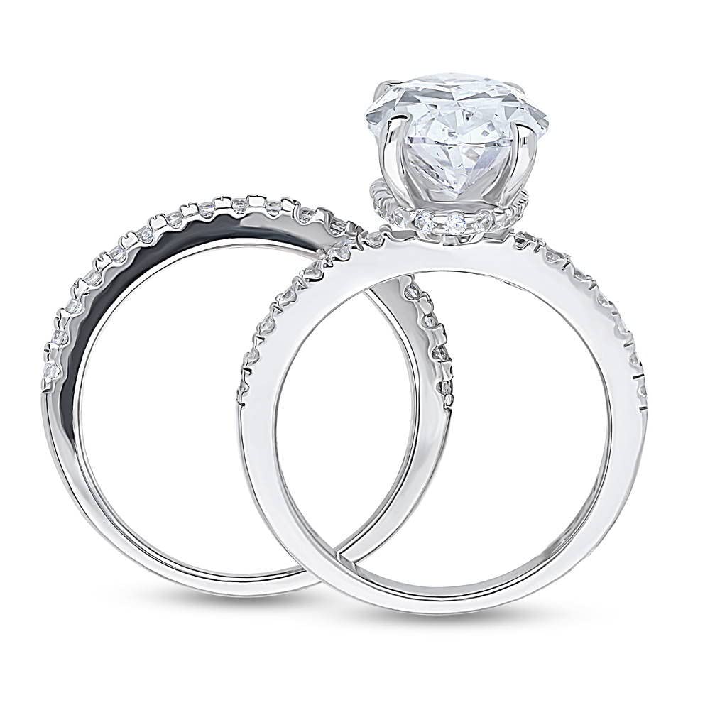 BERRICLE 5.5 Carat Oval Cut Cubic Zirconia Sterling Silver Engagement Ring Set for Women - Solitaire CZ Hidden Halo Wedding Band, Rhodium Plated Size 4-10 - Perfect for Proposals, Anniversaries & Special Occasions
