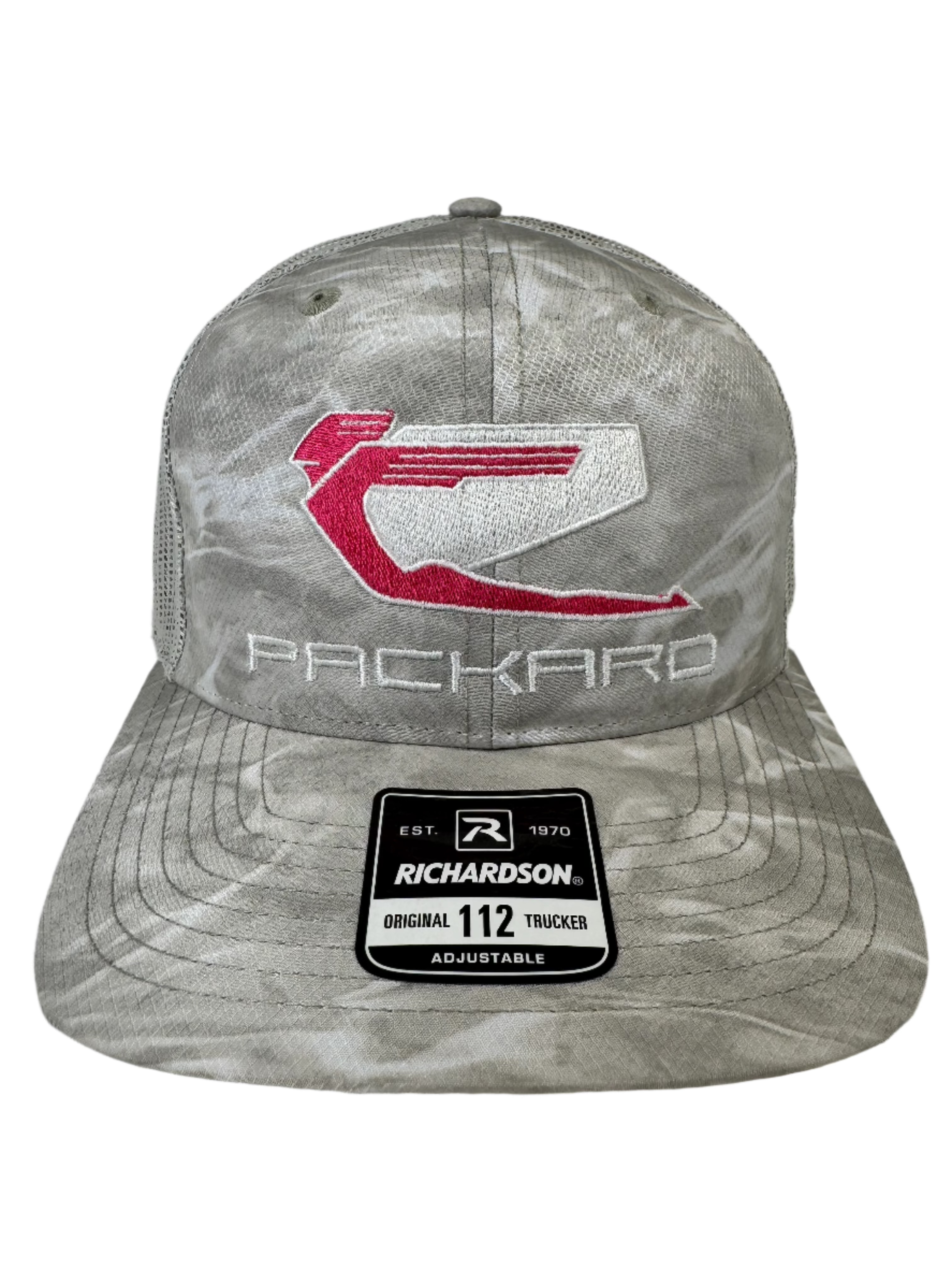 Stylish Embroidered Trucker Hat with Curved Brim - Pink Logo Design for Men & Women | Perfect for Outdoor Activities, Sports, and Casual Wear