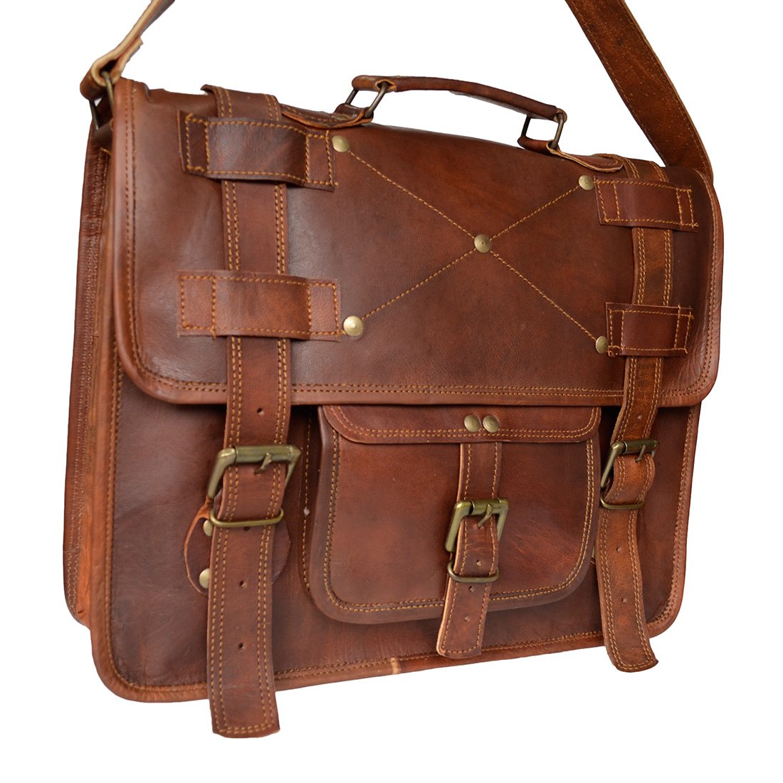 Premium Genuine Leather Briefcase for Men - Stylish Brown Office Laptop Messenger Bag - Perfect for Business, Work & Travel - Durable Work Bag for Professionals & Executives
