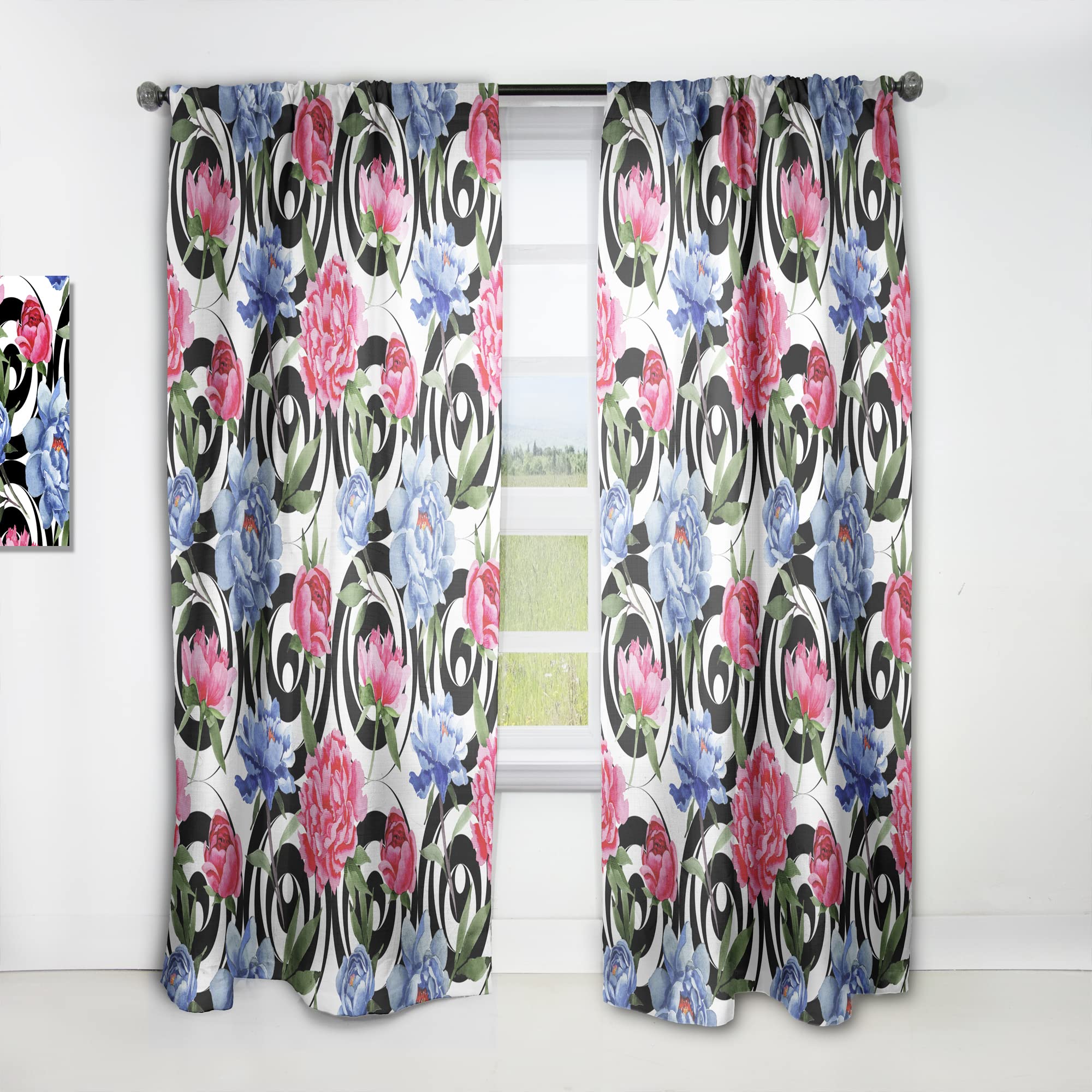 DesignQ Floral Retro Pattern Thermal Insulated Curtains - Single Panel 52x120 - Elegant Window Treatments for Bedroom & Living Room - Perfect for Home Decor, Light Blocking & Energy Saving