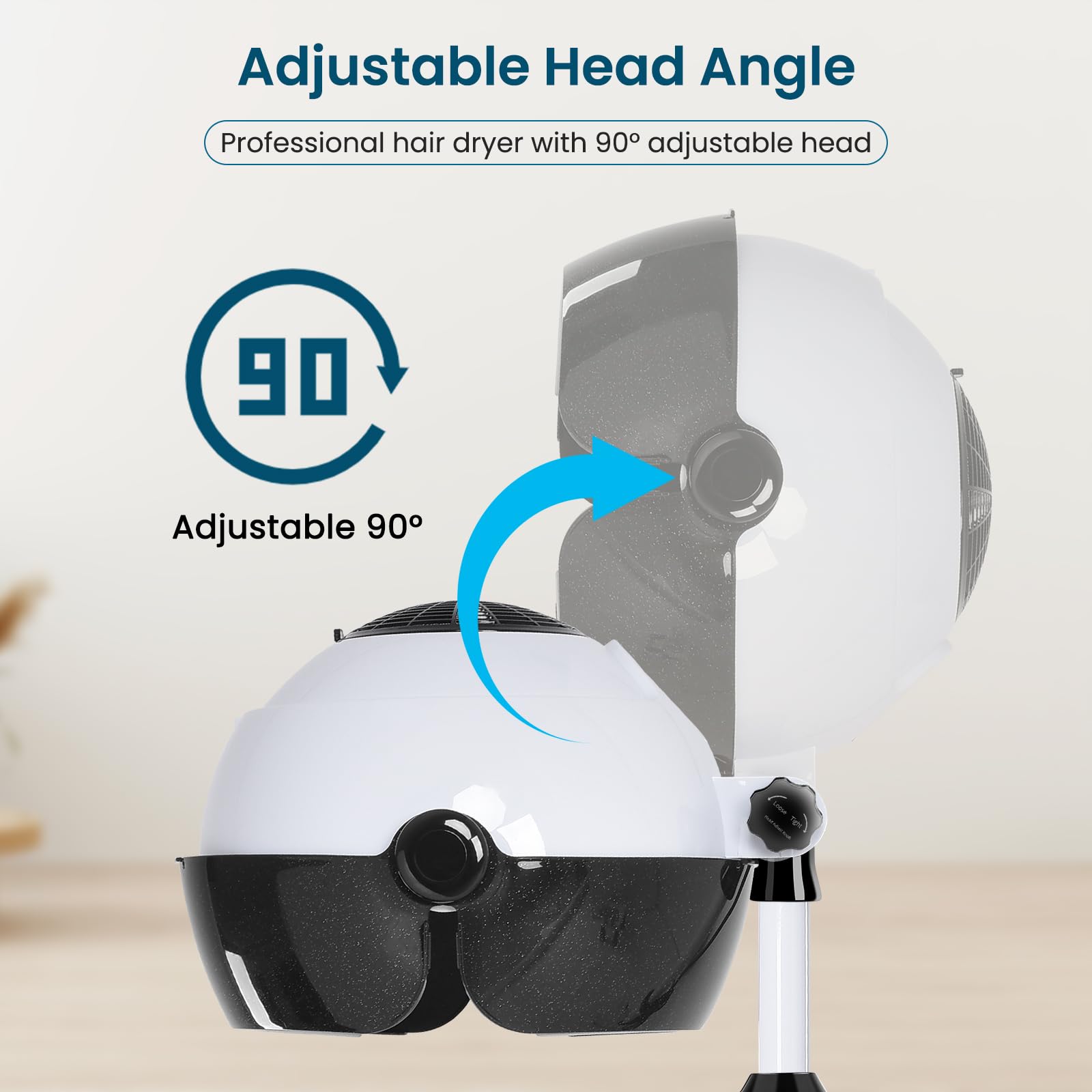 Professional Hooded Hair Dryer on Wheels - Adjustable Standing & Sit Under Hair Dryer for Salon & Home Use (Black/White) | Fast Drying for Curly, Permed & Natural Hair Styles