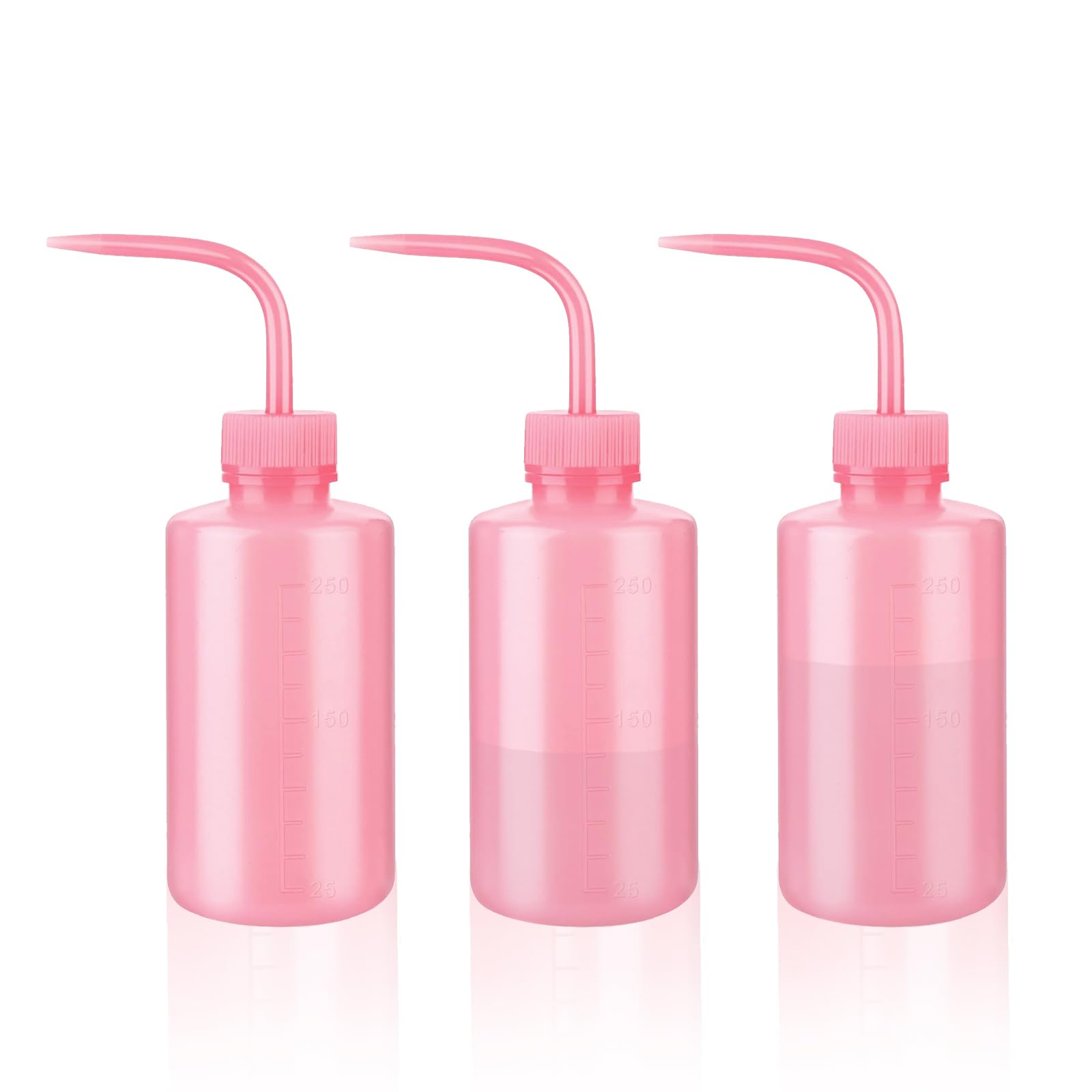 Sotica 8oz (250ml) Narrow Mouth Wash Bottles - 3 Pack Pink Squeeze Bottles with Measurement Scale & Labels | Tattoo Ink Bottles, Medical Lab Supplies, Lash Extension Tools, Succulent Watering Spray Bottles for Precise Liquid Dispensing