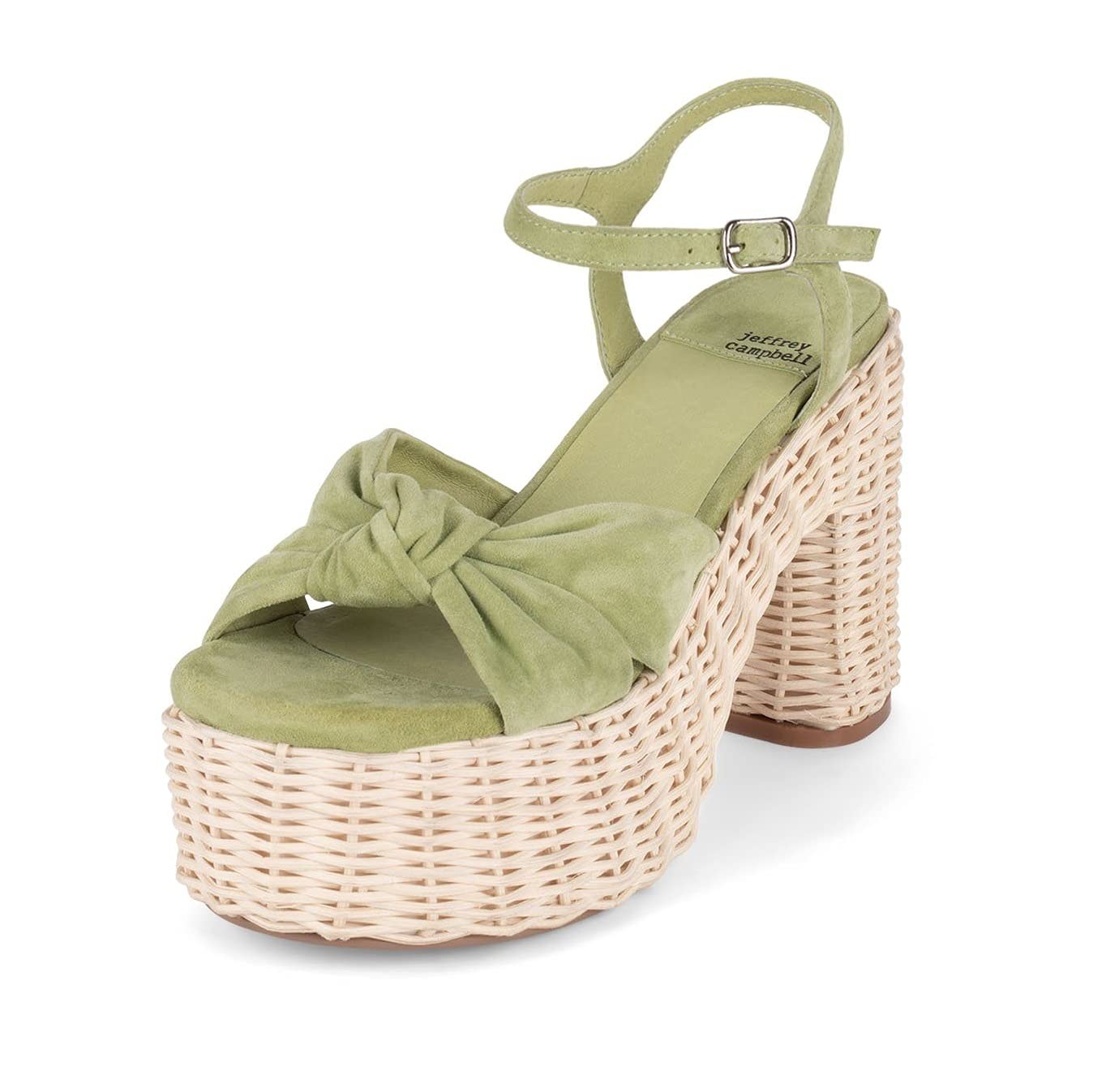 Jeffrey Campbell TEAPARTY Women's Sandals - Green Suede Platform Heels for Casual Outings & Summer Parties