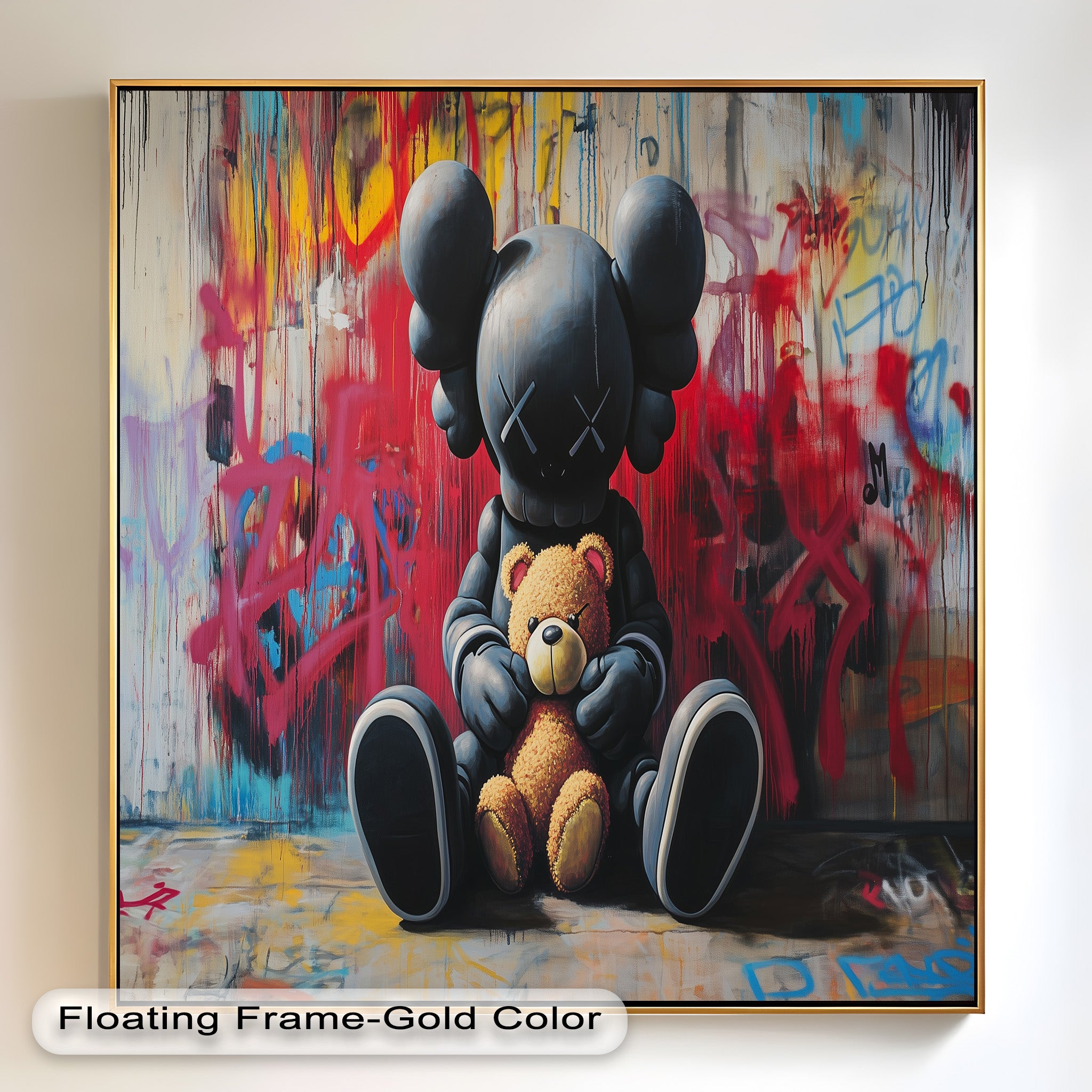KAWS Oil Painting - Alone with a Bear - Modern Artwork for Home Decor & Gift Ideas