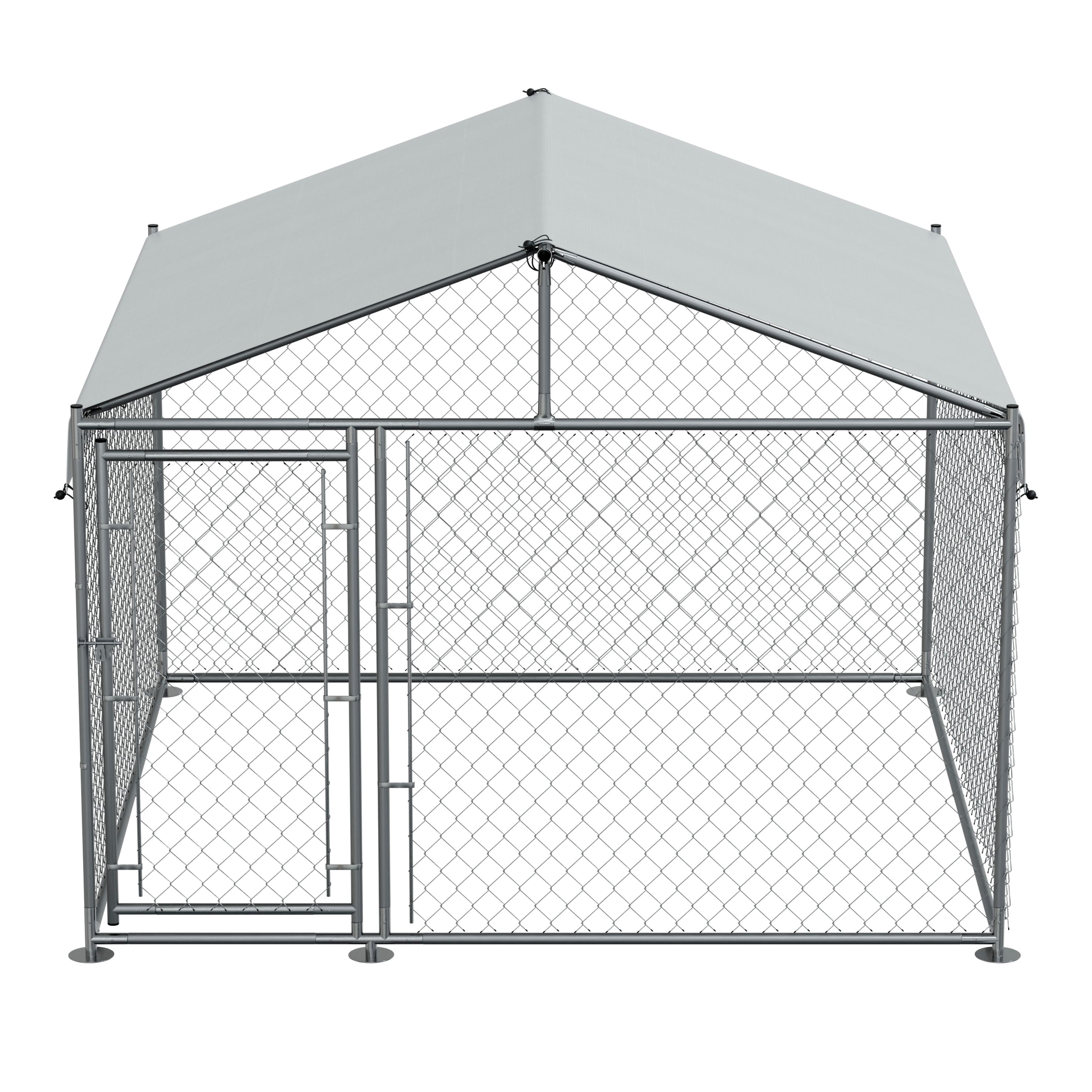 Heavy Duty Galvanized Steel Dog Kennel with Waterproof Roof Cover & Secure Chain Link Fencing - 6.5x6.5x5ft (2x2x1.5m) Outdoor Dog Cage - Perfect for Backyard, Garden, or Kennel Use - Model DG281