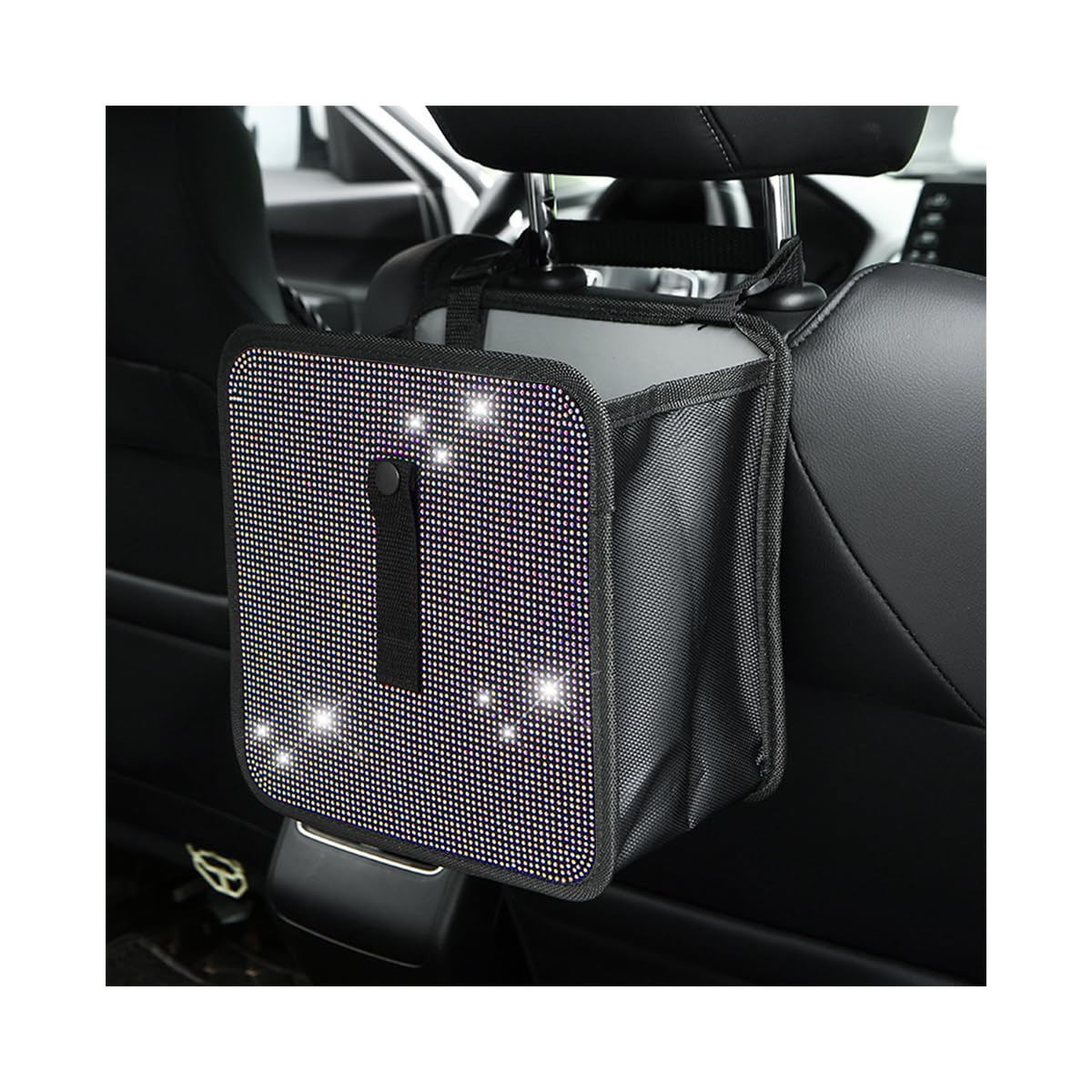 BELOMI Foldable Car Trash Can with Rhinestone - Waterproof Leakproof Hanging Garbage Bin for SUV, Truck & Vehicles | Multipurpose Auto Organizer Accessories | Perfect for Road Trips, Commuting & Car Cleaning