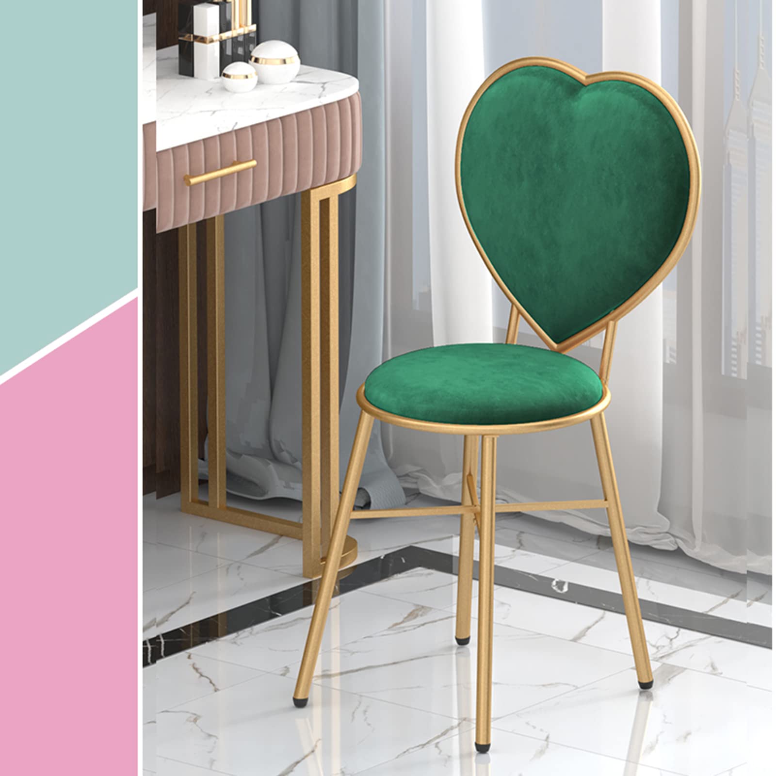 JHSLXD Creative Love-Shaped Vanity Chair - 81CM Green Makeup Dressing Table Stool for Kids Room & Bedroom Decor - Perfect for Girls' Bedroom, Nursery, and Home Beauty Station