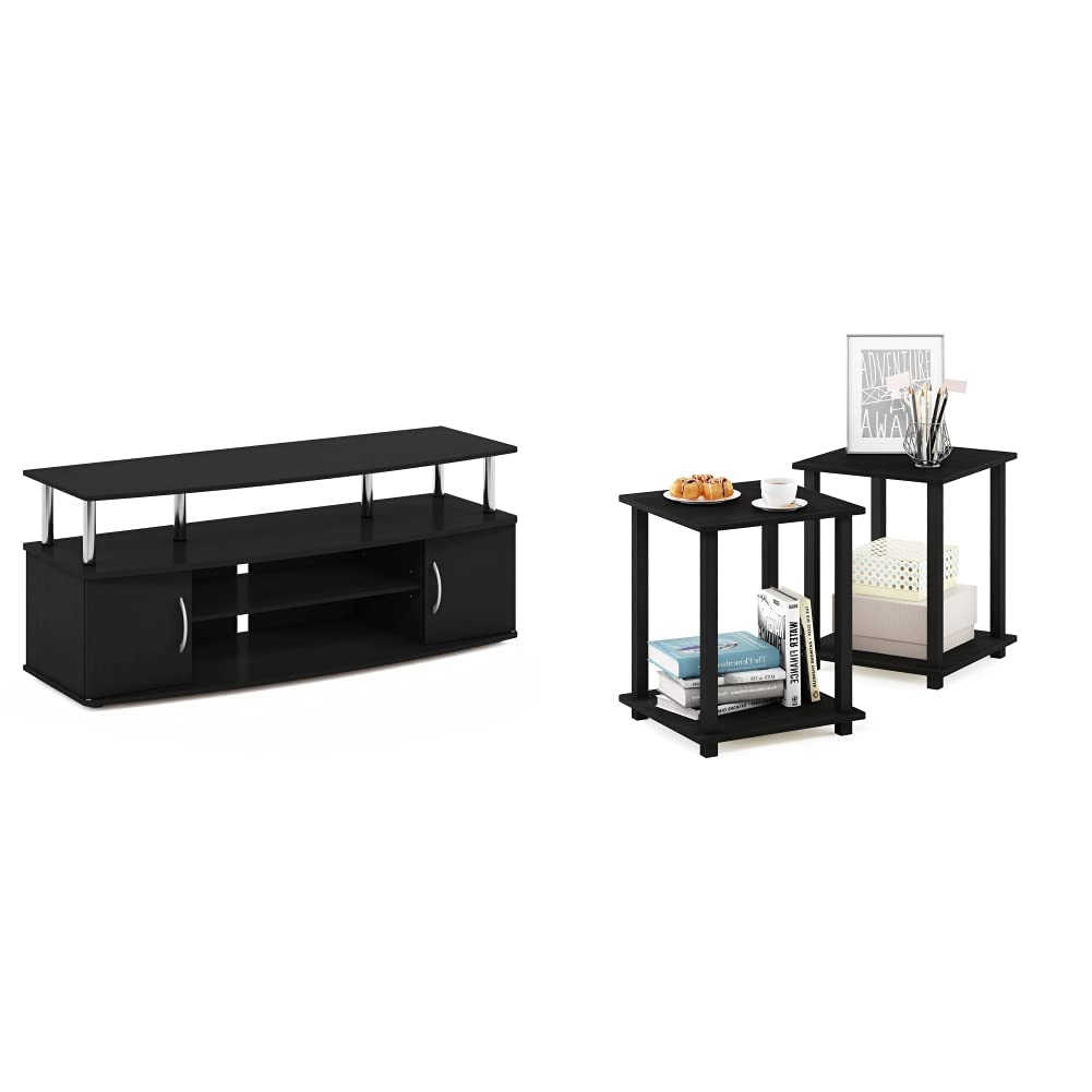 Furinno 2-Piece TV Stand and End Table Set for TVs Up to 55 Inches - Americano/Black & Chrome - Perfect for Living Room, Bedroom, or Home Theater Entertainment Center