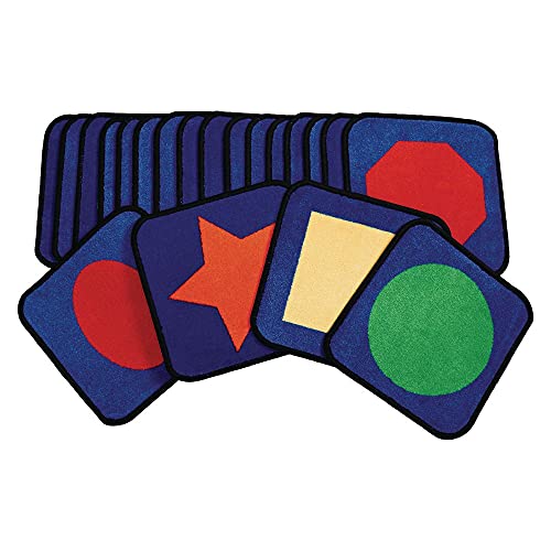 Learning Carpets Geometric Shapes Carpet Squares - Set of 20 Non-Slip Floor Tiles for Kids Classroom, Preschool & Daycare | Flexible Seating Markers for Toddlers (CPR749) - Perfect for Circle Time, Storytelling & Educational Activities