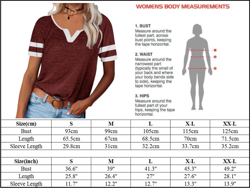 MaQiYa Women's V-Neck Color Block Tunic T-Shirt | Summer Short Sleeve Casual Cotton Tee | Perfect for Work, Weekend & Vacation Outfits