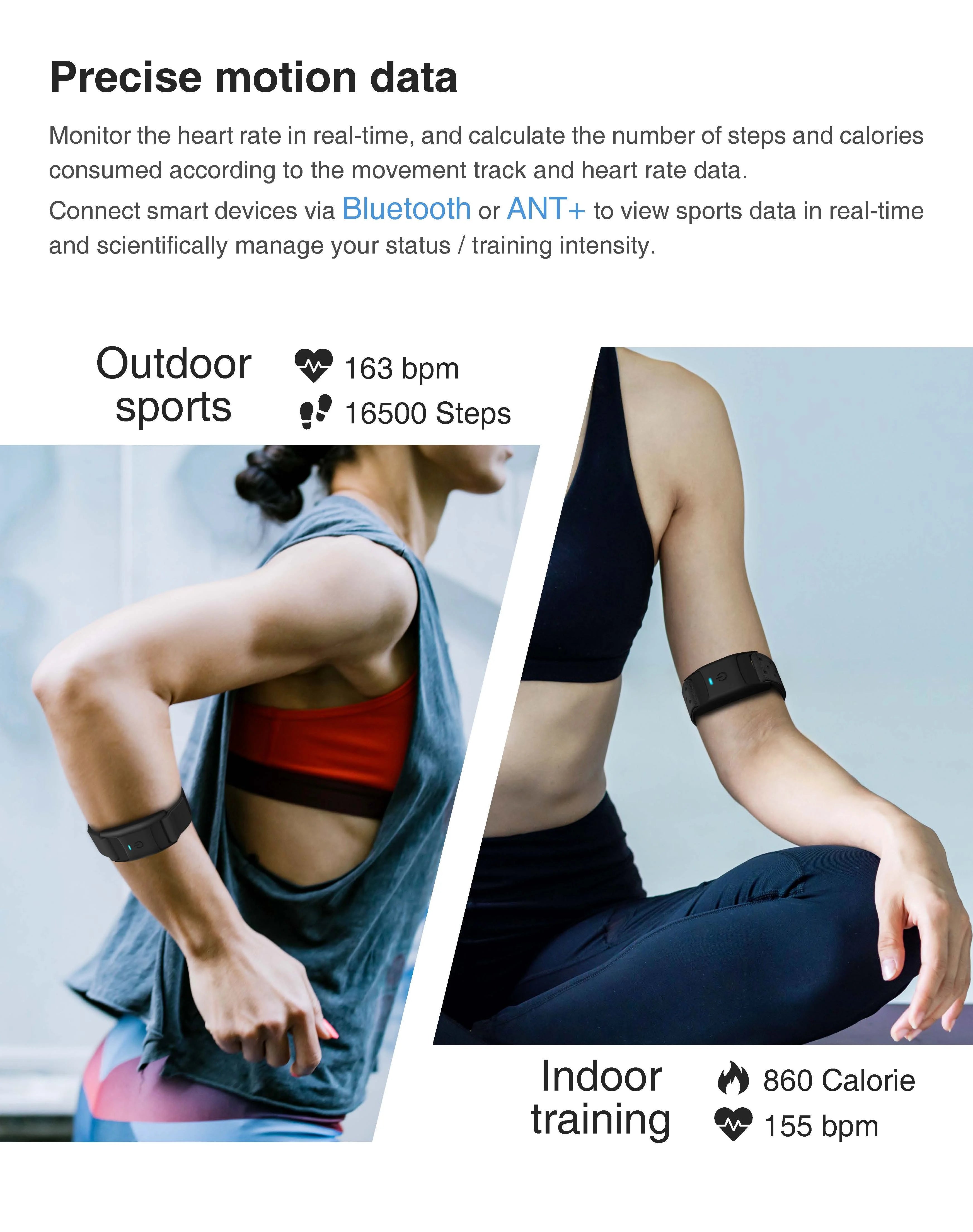 Waterproof Heart Rate Monitor Armband with Bluetooth 5.0 & ANT+ - IP67 Rated Fitness Tracker for Polar Wahoo - Ideal for Gym Workouts, Running, Cycling & Outdoor Sports