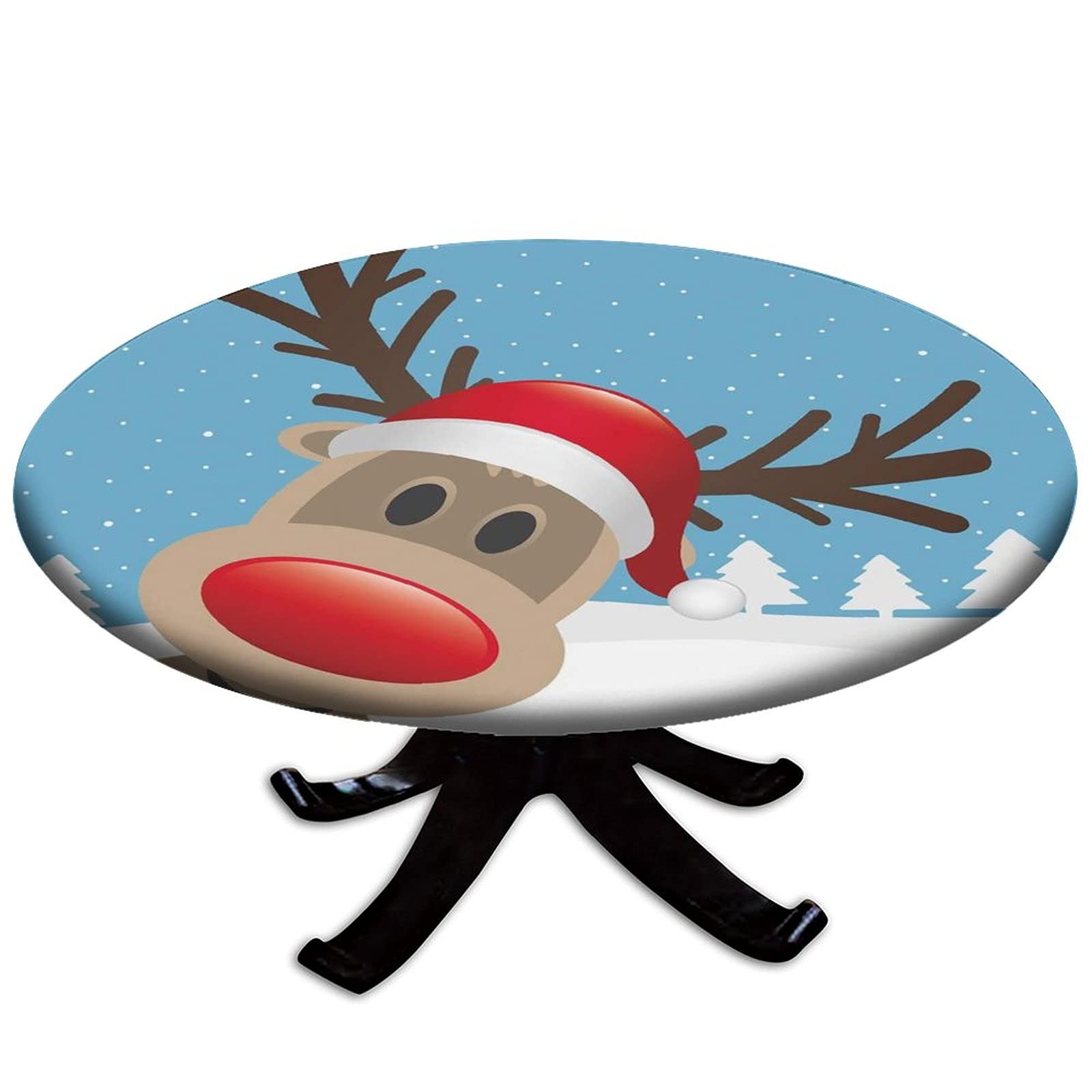 Waterproof Wipeable Christmas Round Fitted Tablecloth 52