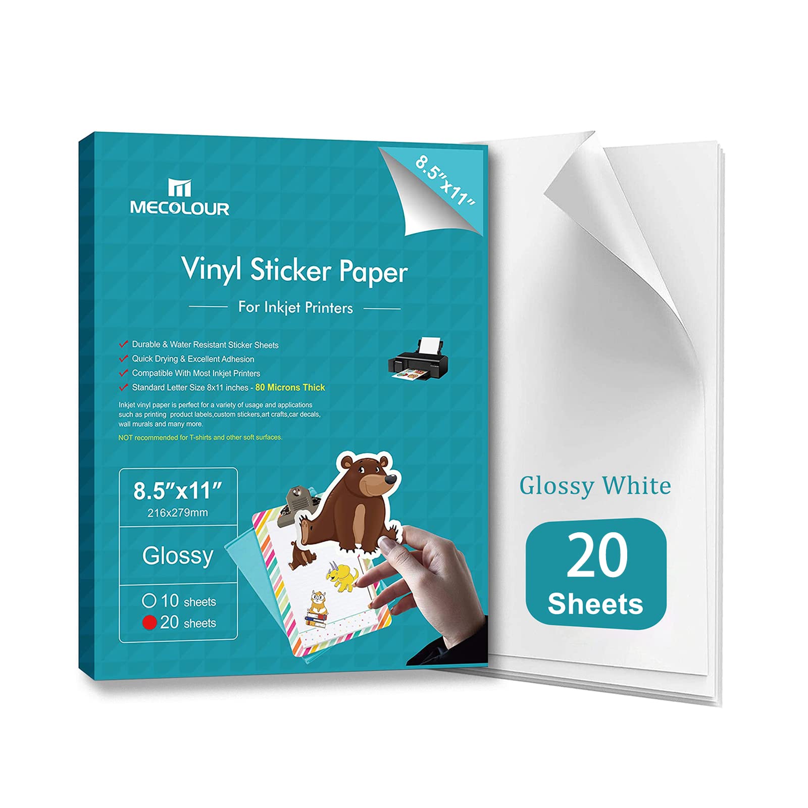 MECOLOUR Printable Glossy Sticker Paper 8.5