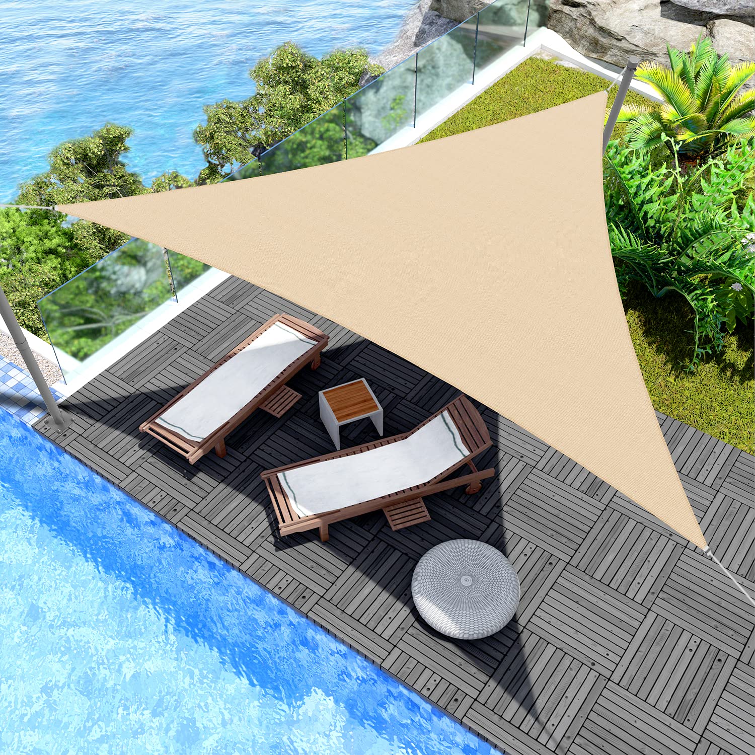 26' x 26' x 26' Triangle Sun Shade Sail - UV Blocking Canopy for Patio, Backyard, Garden & Pool | Sand Color | Perfect for Outdoor Activities, Picnics and Summer Relaxation