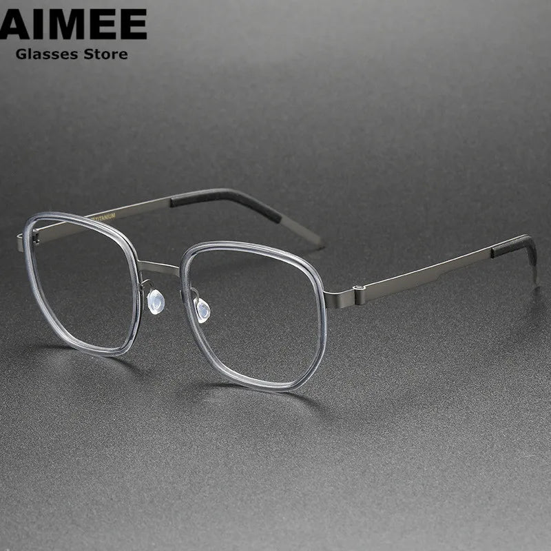 Aimee Unisex Full Rim Square Screwless Titanium Acetate Eyeglasses 9758 - Lightweight Durable Glasses for Work, Reading & Everyday Use